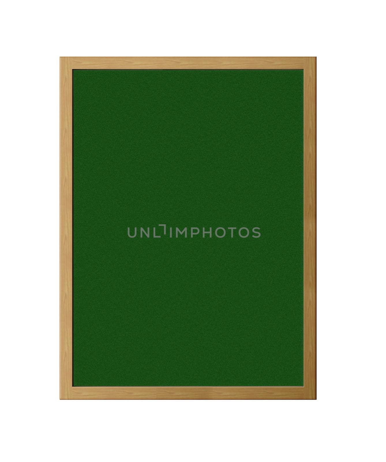 Vertical green chalkboard isolated on white background.