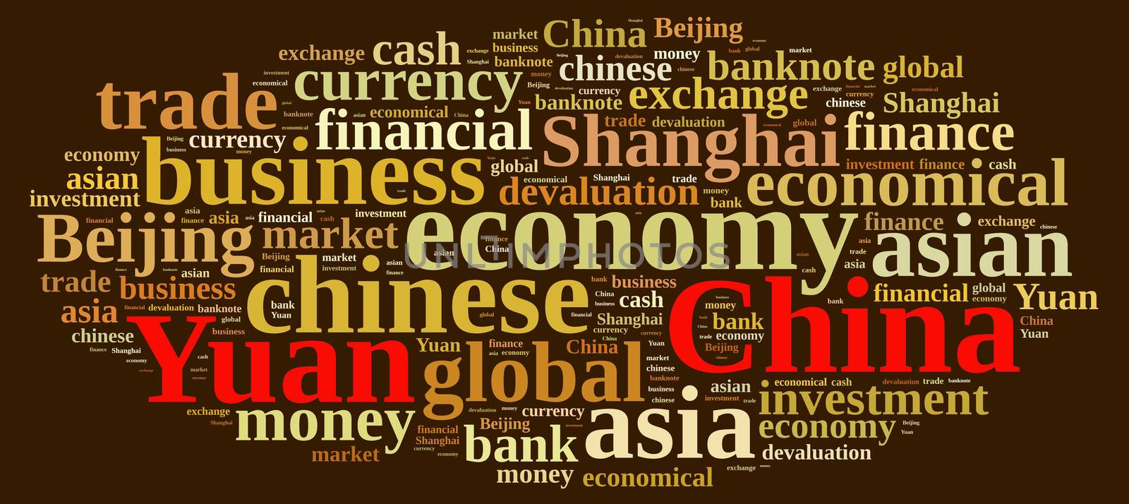Illustration with word cloud on the Chinese currency Yuan