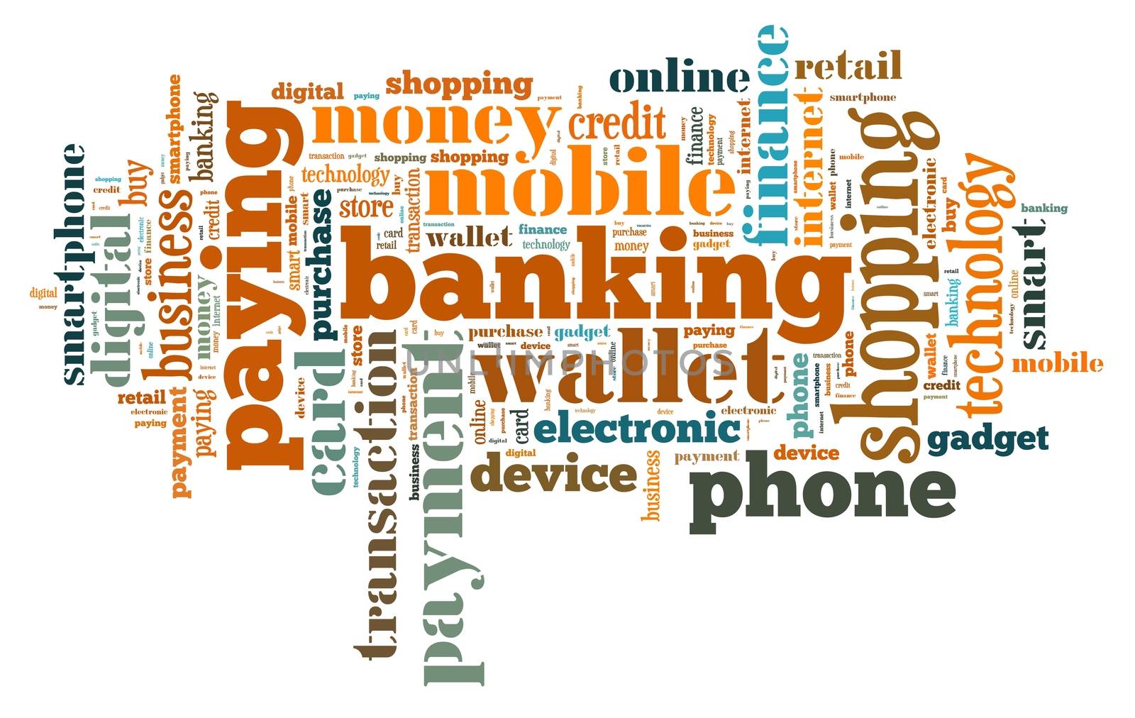 Illustration word cloud on the phone wallet