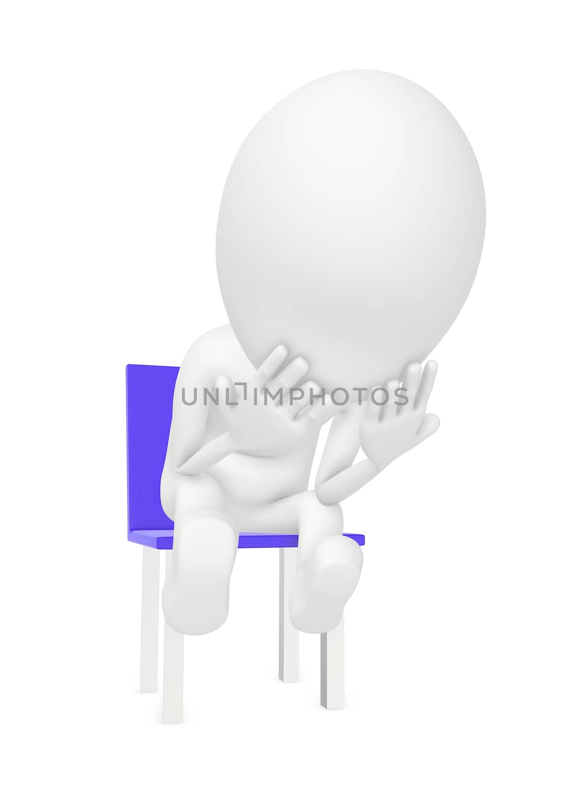 3d character worried and sitting in a chair in white isolated background  by qualityrender