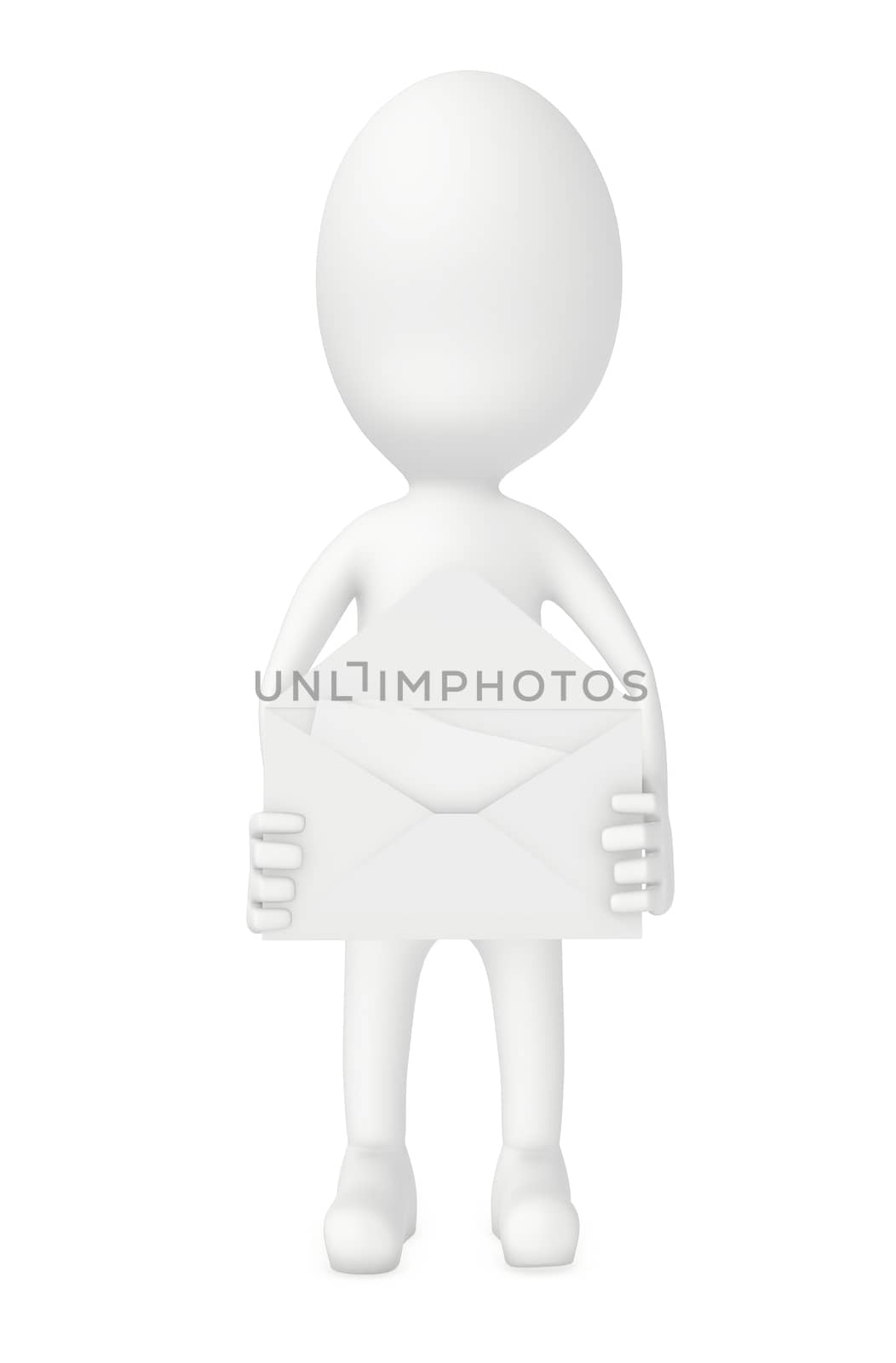 3d character , man holding a opened envelope- 3d rendering