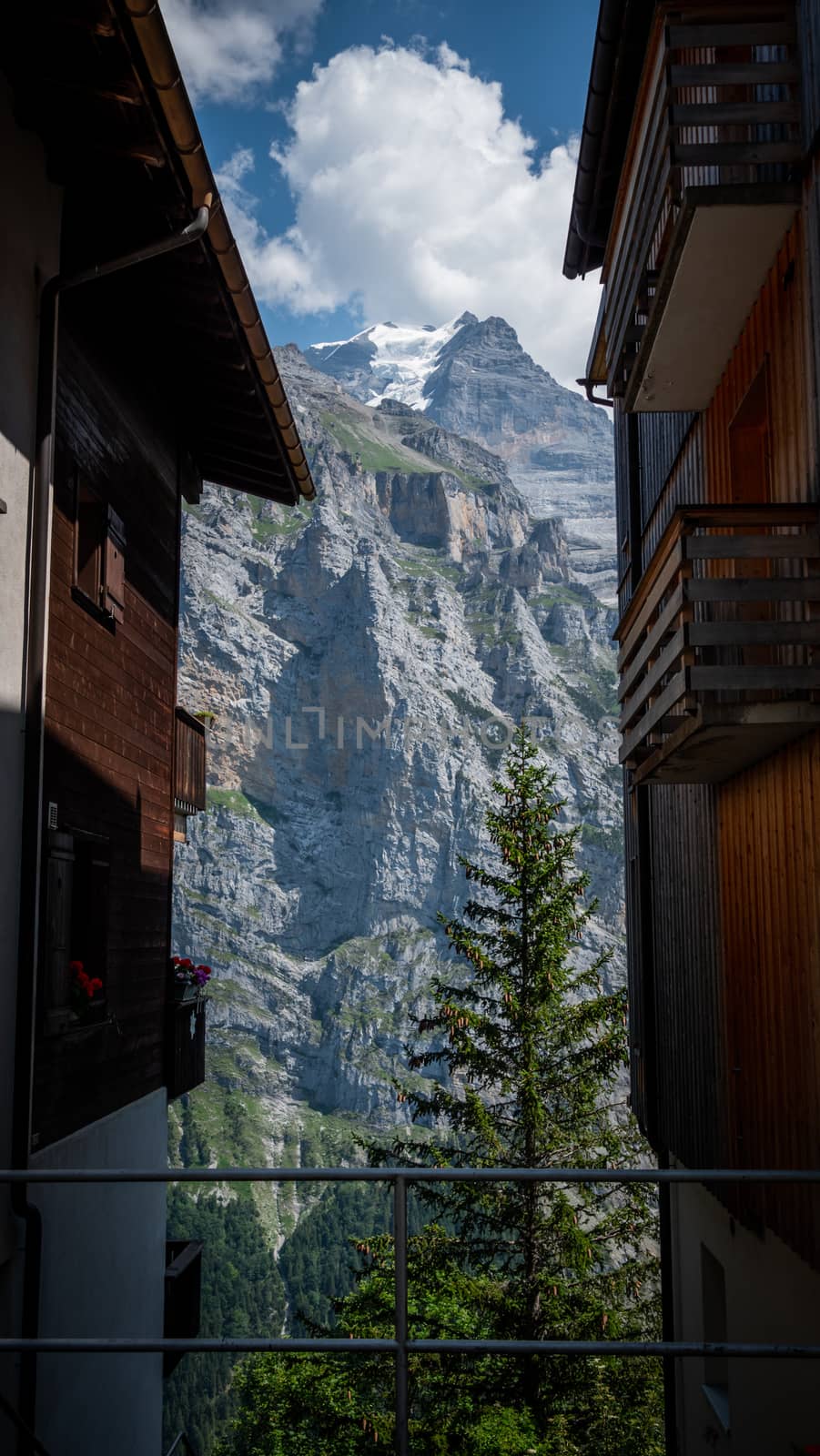 The Swiss village of Murren in the Swiss Alps in Switzerland by Lattwein