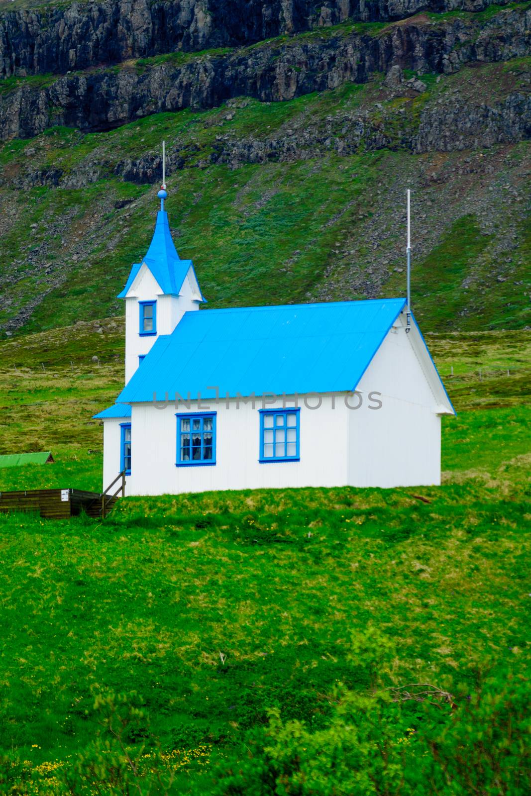 An isolated church in the east fjords region, Iceland