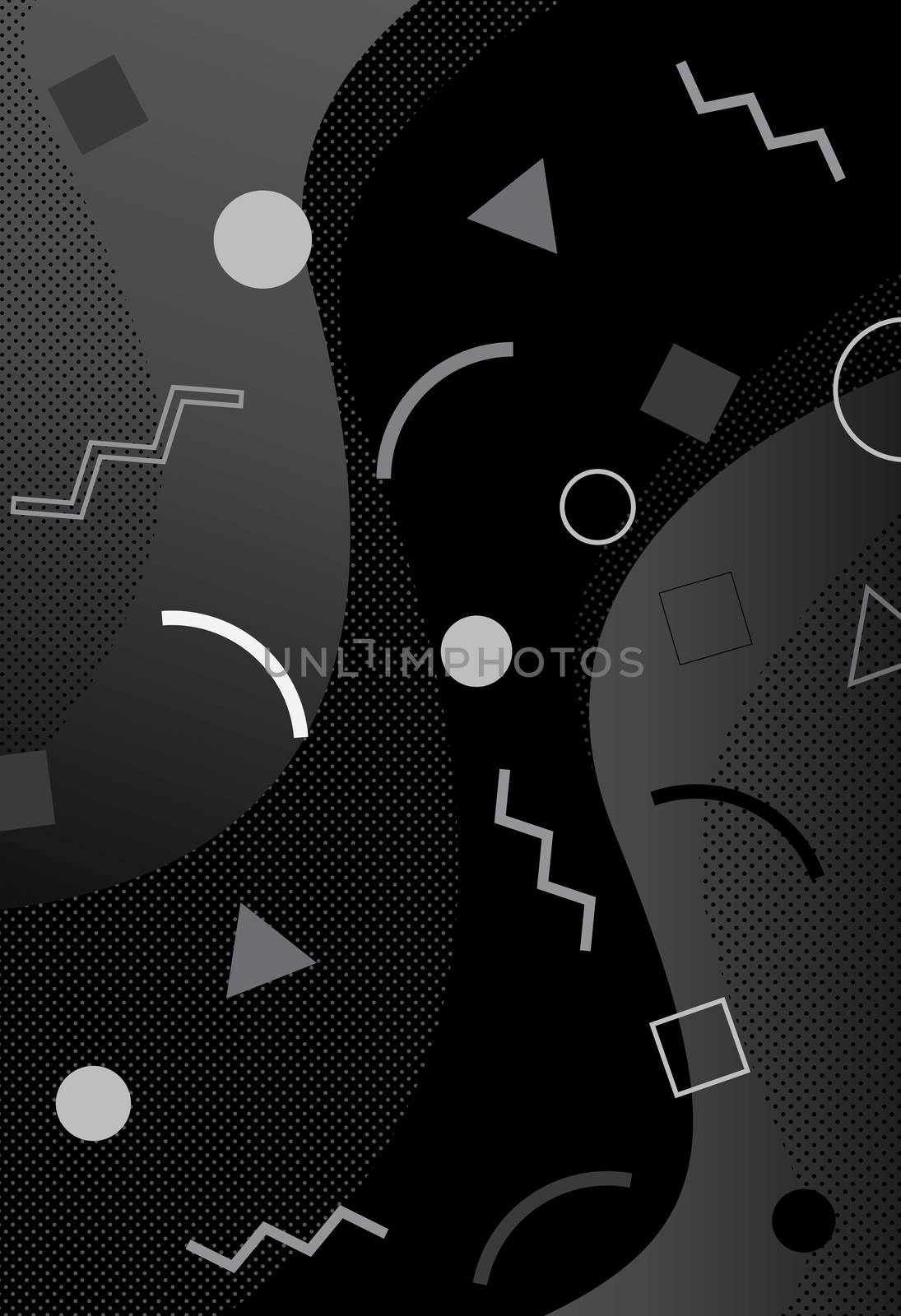 Black tone background with memphis graphic gray shade