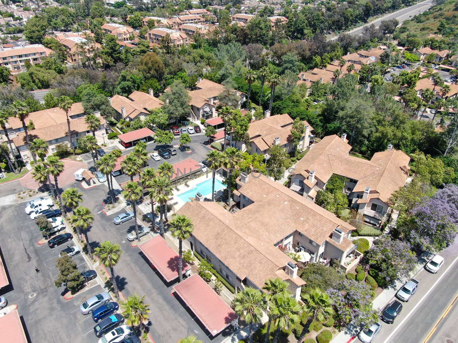 Aerial view middle class neighborhood with condo community, South California by Bonandbon