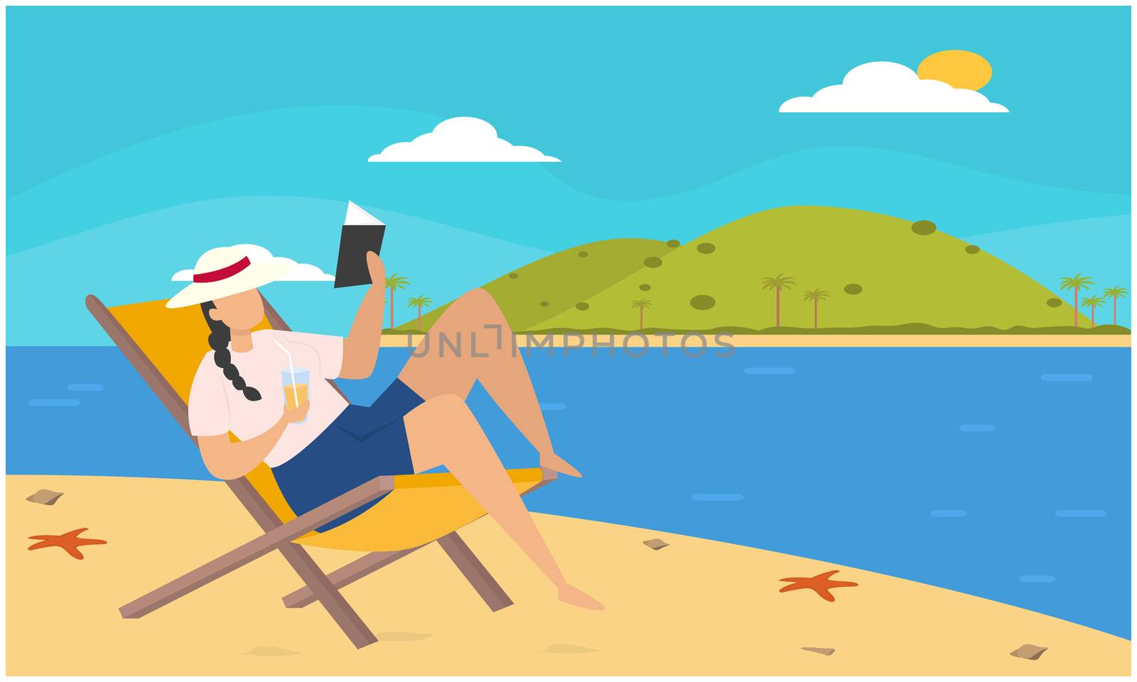girl is reading book sitting on the beach