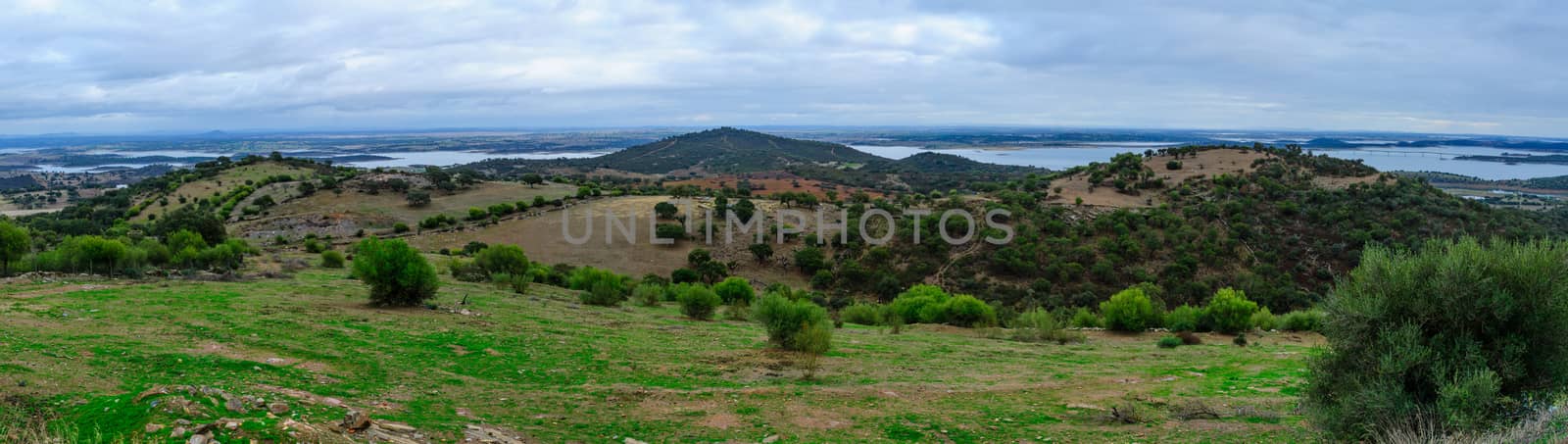 Panoramic view over Alqueva Lake from Monsaraz, Portugal