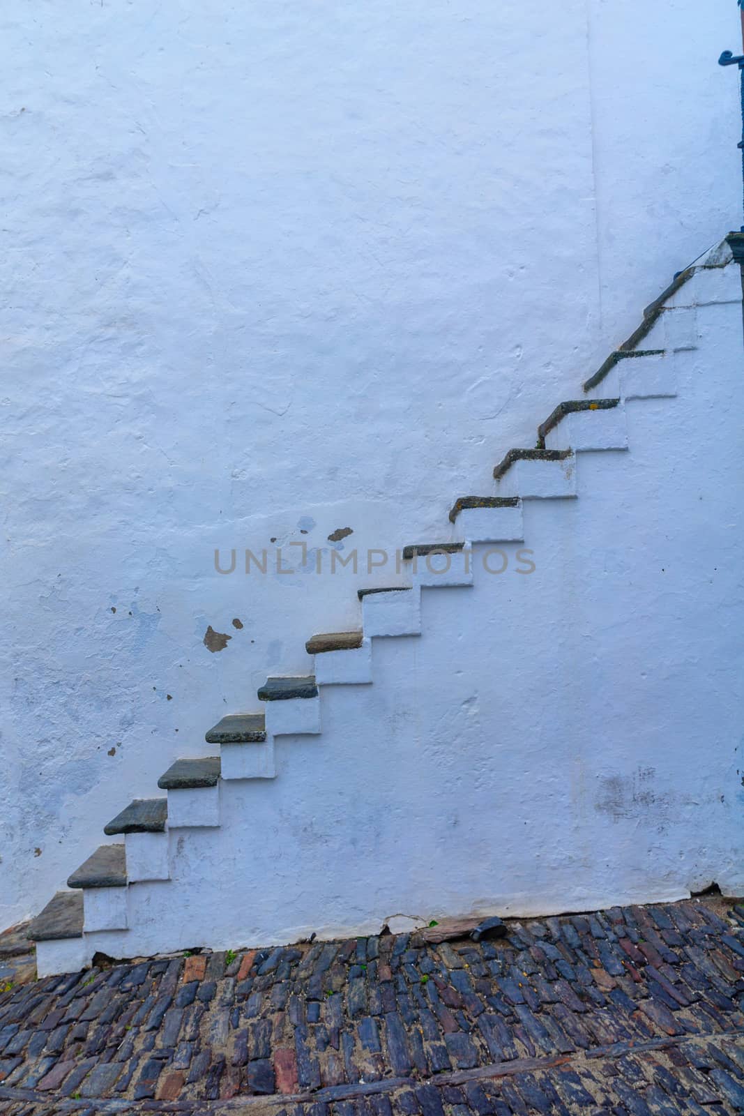 An external staircase in the historic village of Monsaraz, Portugal