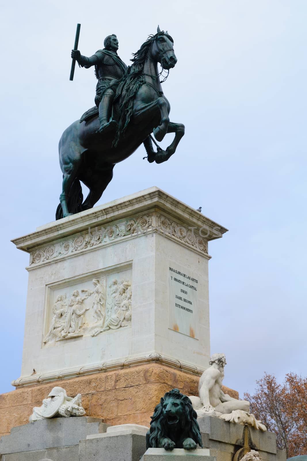 The Monument to Philip IV or Fountain of Philip IV, dated to the first half of the 19th century, in Plaza de Oriente, Madrid, Spain
