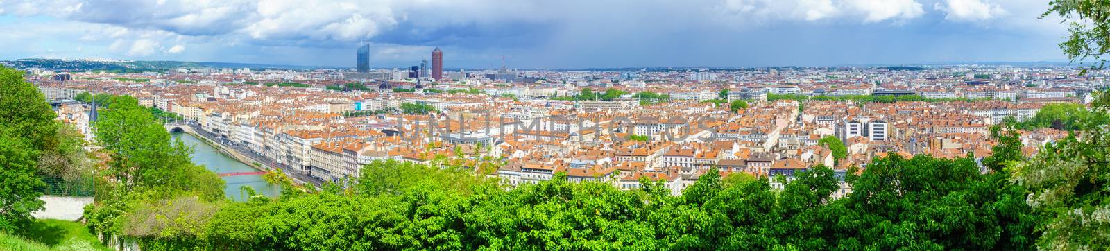 Panorama of Saone River, city center, from Abbe Larue, Lyon by RnDmS