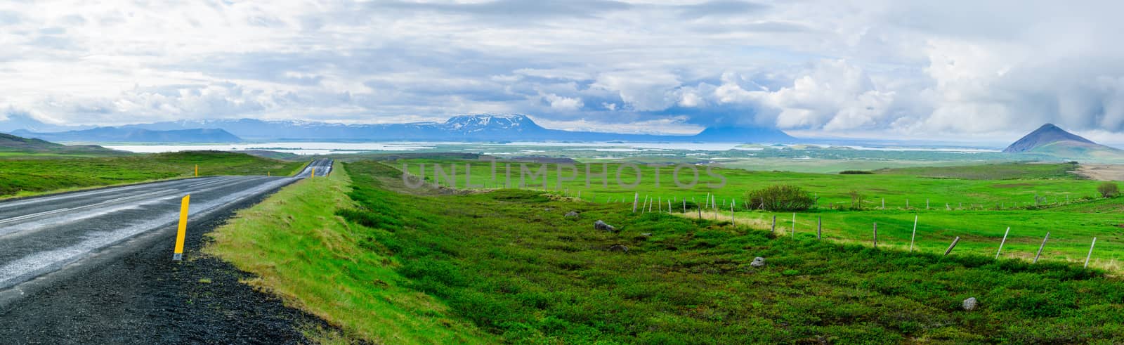 Panoramic view of Lake Myvatn from the north. Northeast Iceland