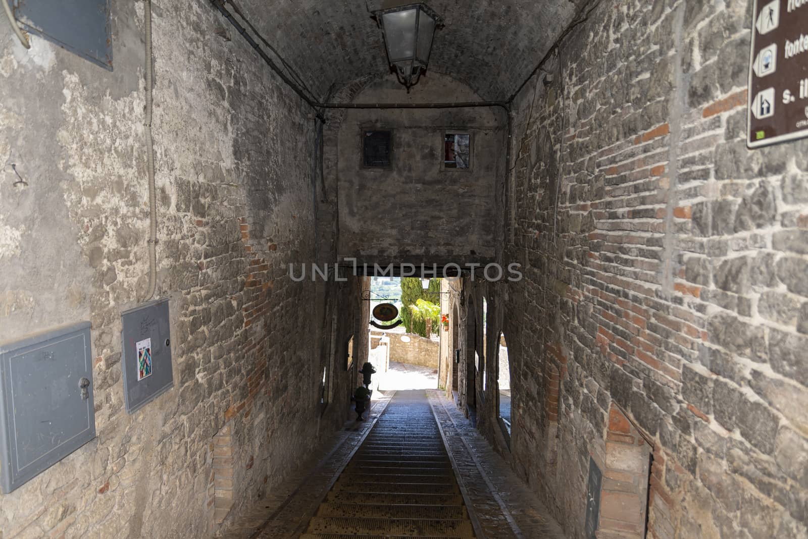 todi,italy june 20 2020 :architecture of the buildings in the village of todi between churches and glimpses of streets