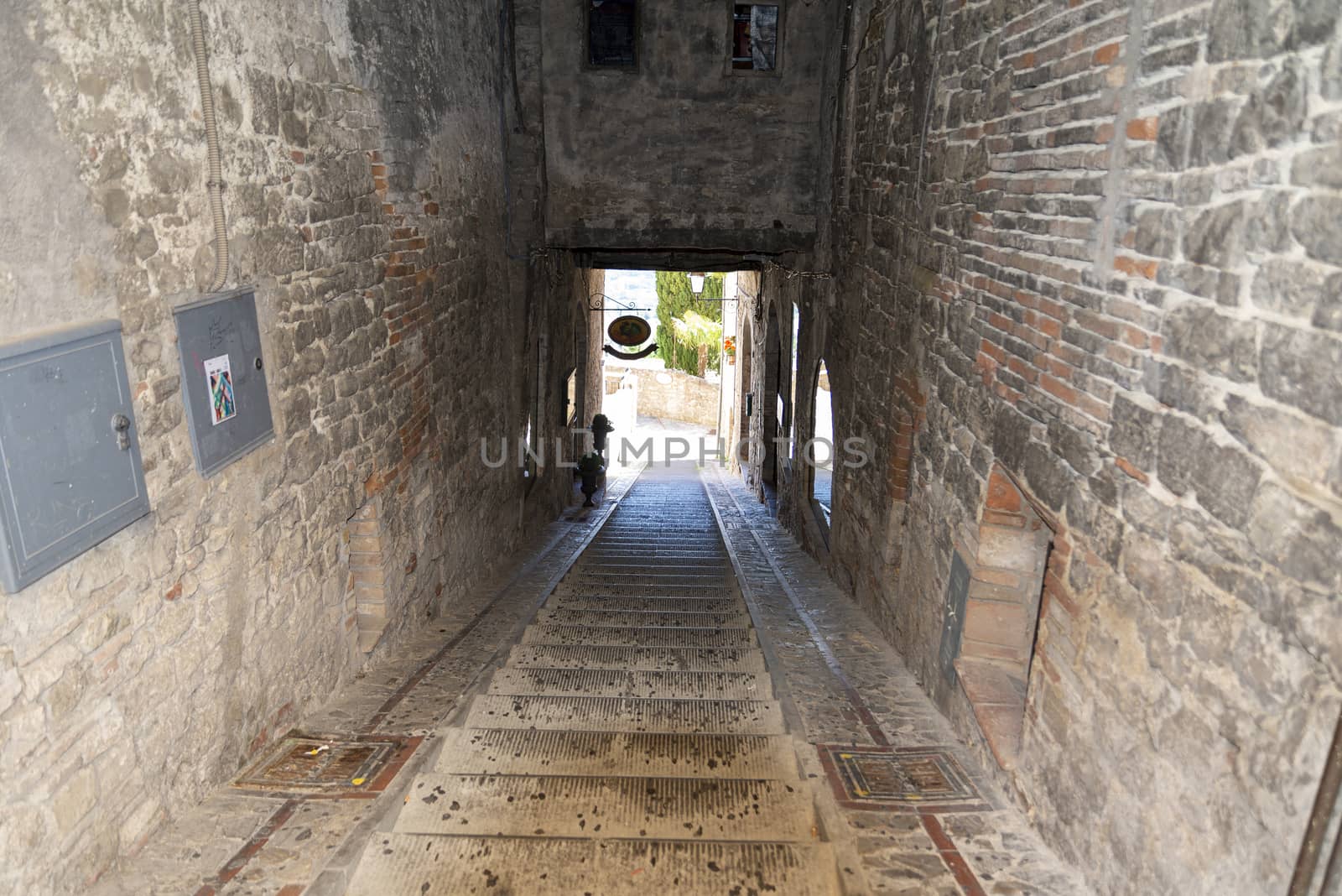 todi,italy june 20 2020 :architecture of the buildings in the village of todi between churches and glimpses of streets