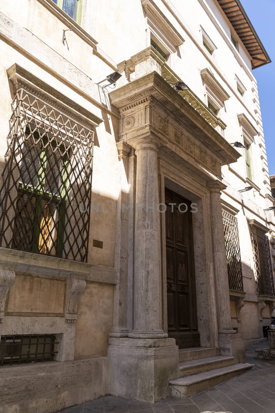 todi,italy june 20 2020 :architecture of the buildings in the village of todi between churches and glimpses of streets