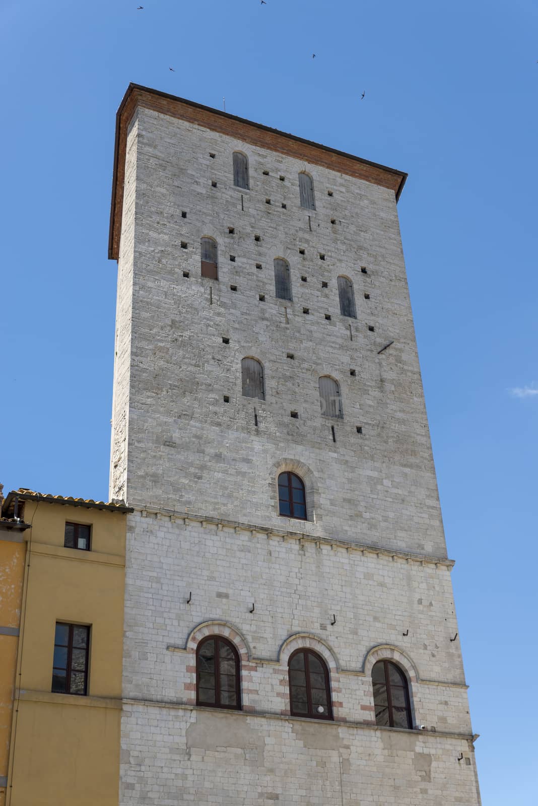 todi,italy june 20 2020 :palaces of the priors in todi seen from the square garibaldi