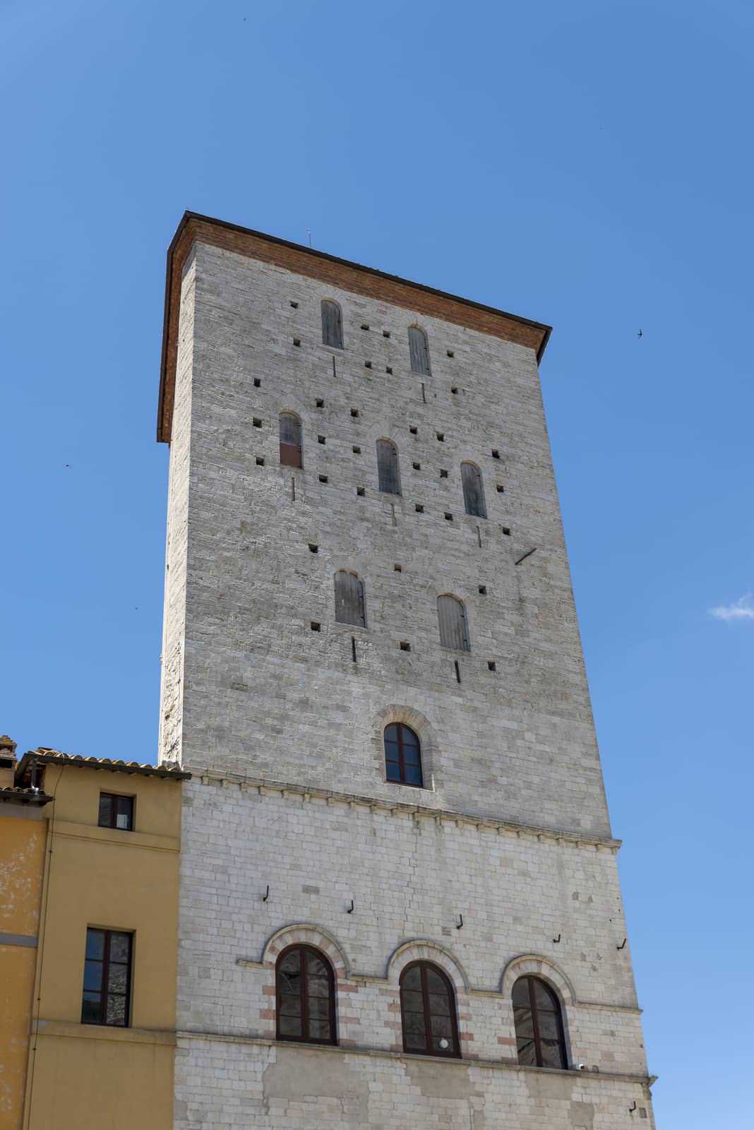 todi,italy june 20 2020 :palaces of the priors in todi seen from the square garibaldi