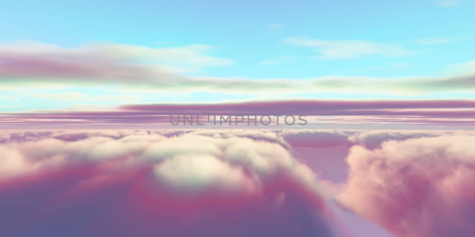 Beautiful aerial view above clouds with sunset. 3d illustration by alex_nako