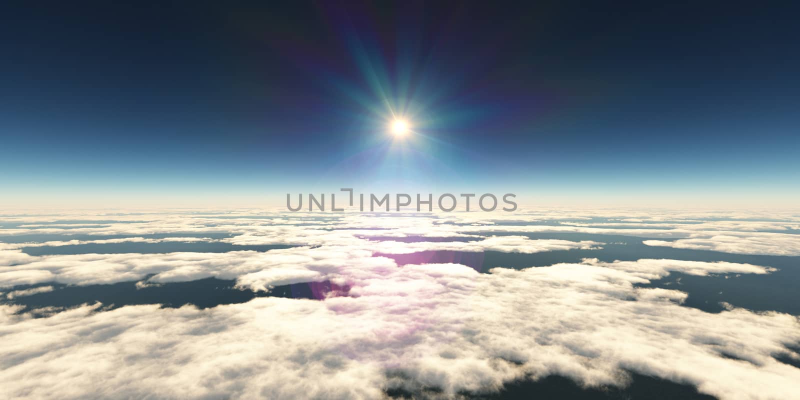 above clouds sun ray light, 3d rendering