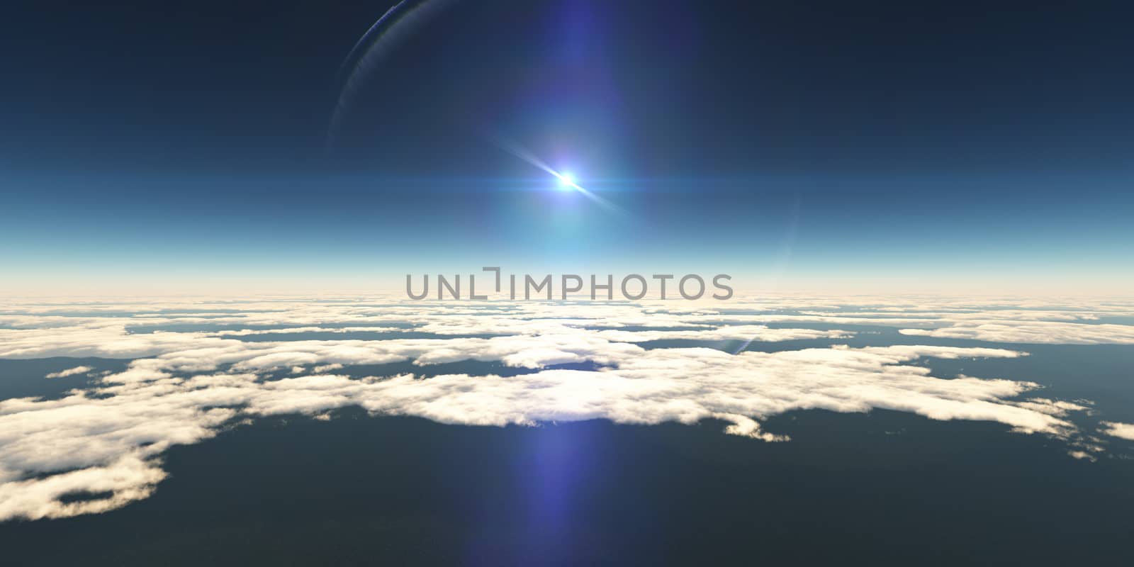 above clouds sun ray light, 3d rendering