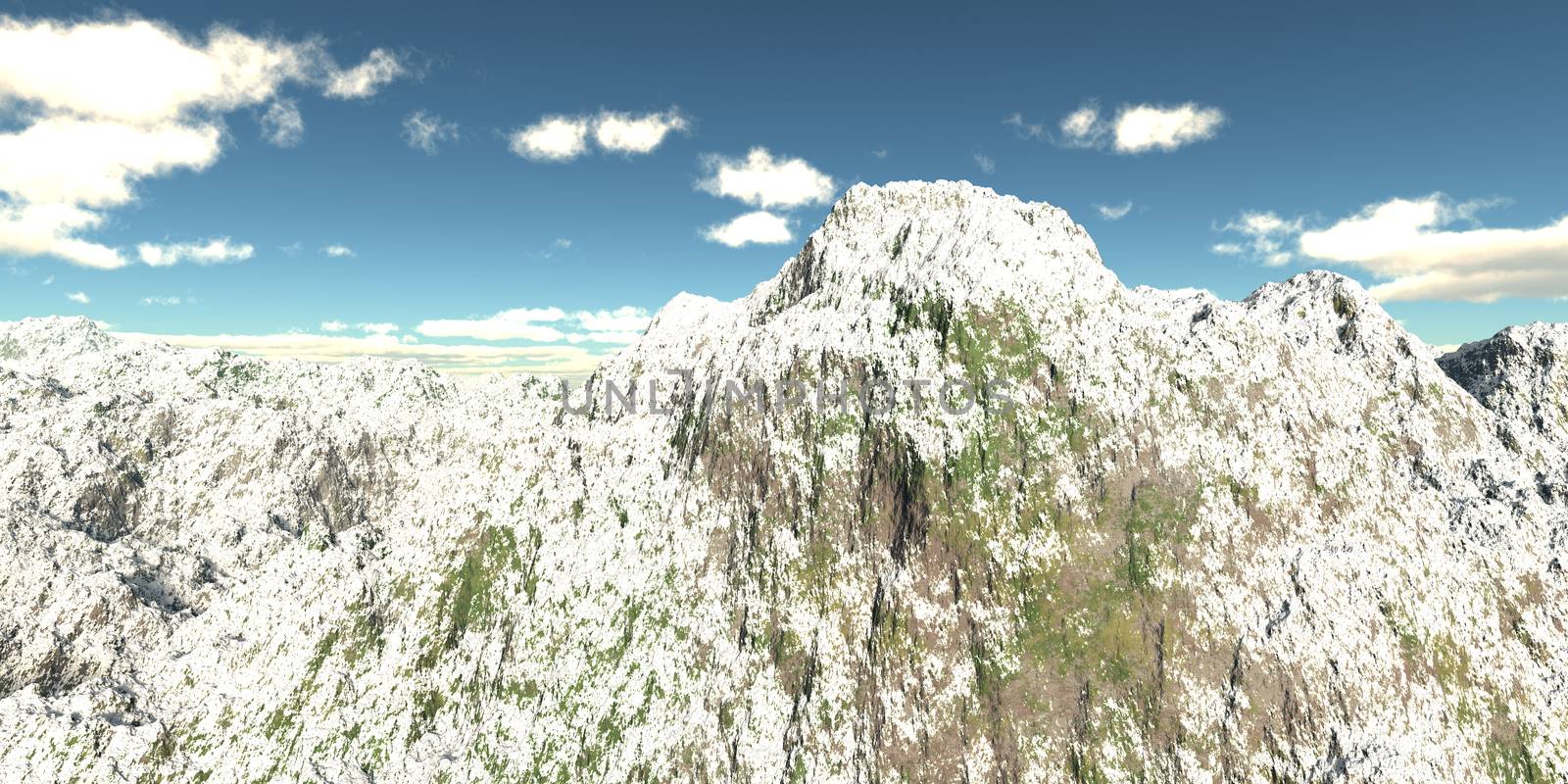 Winter high mountains with snow. 3d illustration by alex_nako