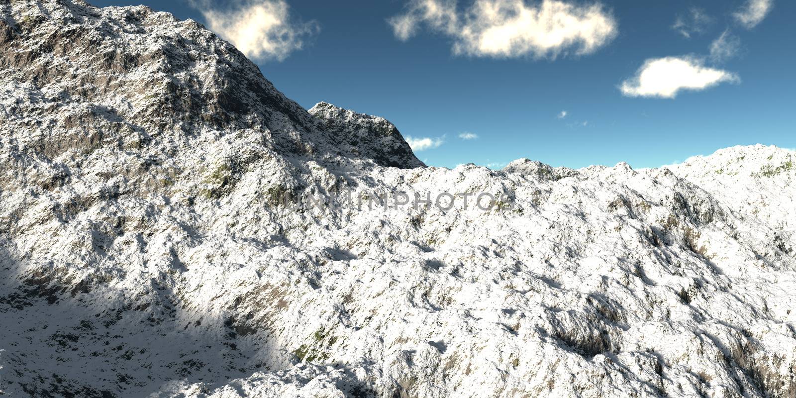 Winter high mountains with snow. 3d illustration by alex_nako