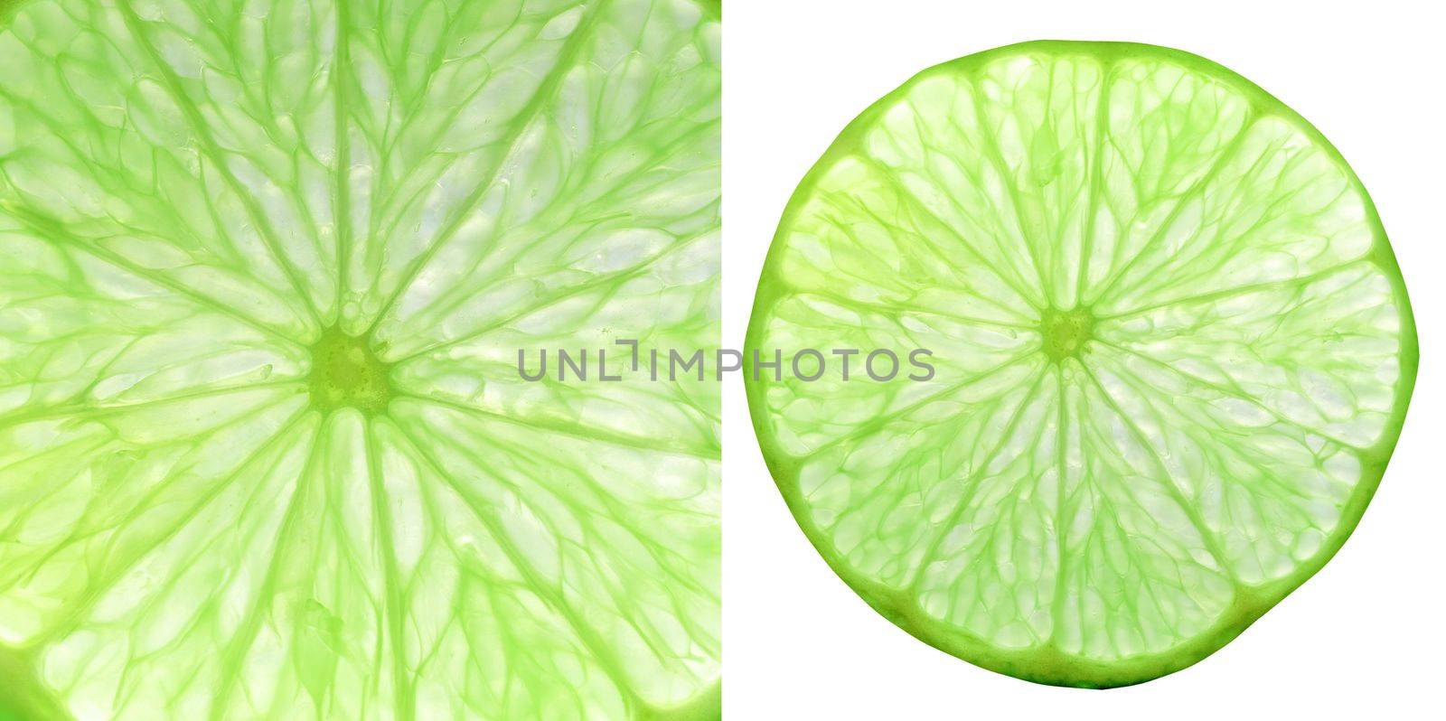 slice of green lime collage (Citrus x latifolia) aka Persian lime or Shiraz Limoo or Tahiti lime or Bearss lime fruit vegetarian food