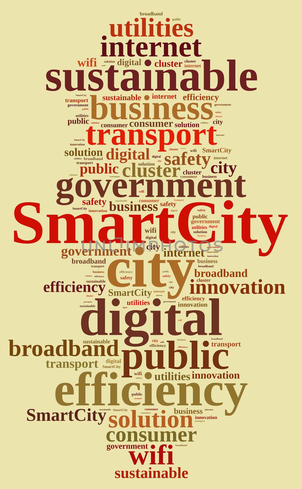 Illustration with word cloud about smart city