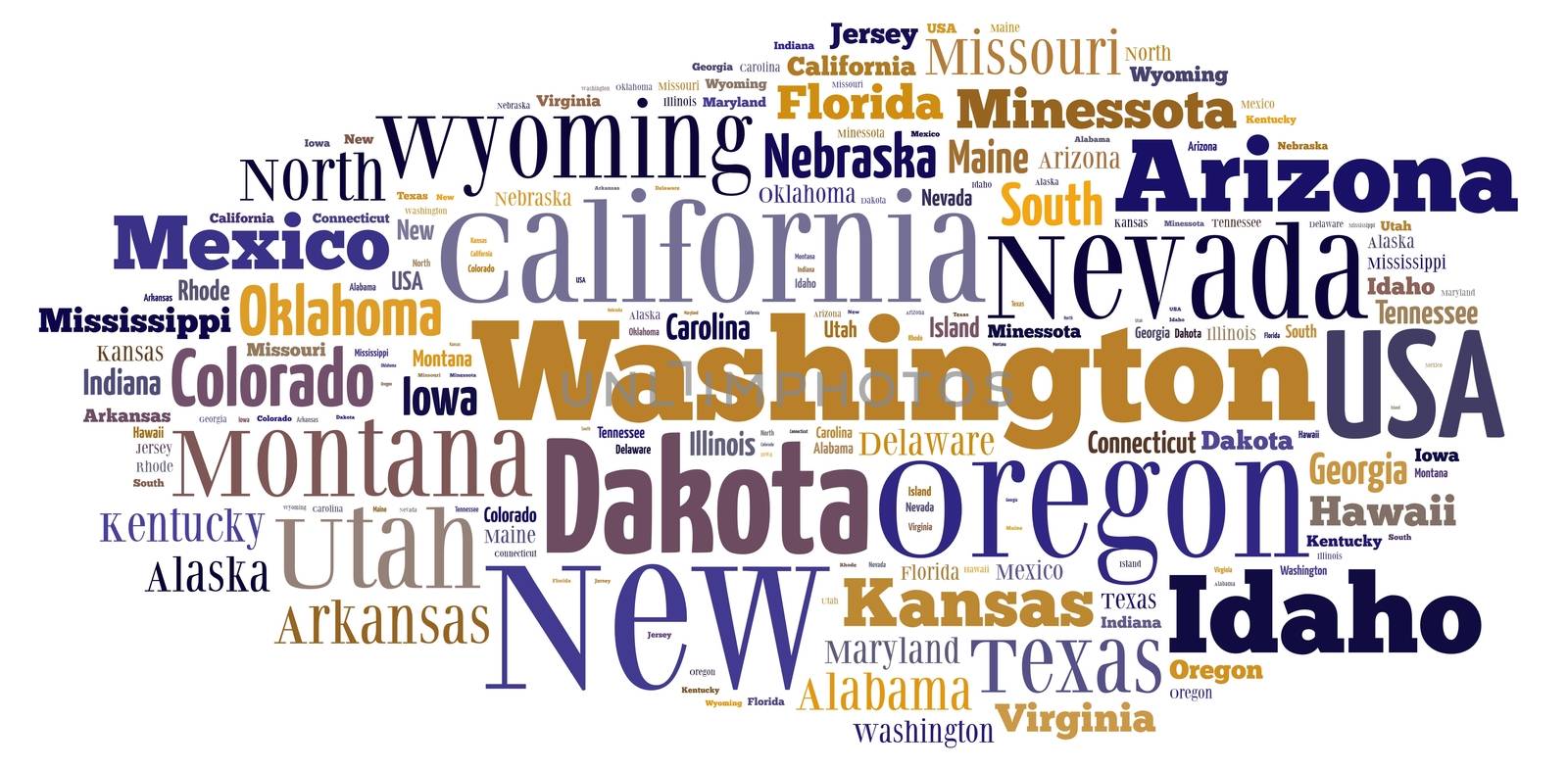 Illustration with word cloud on US states.