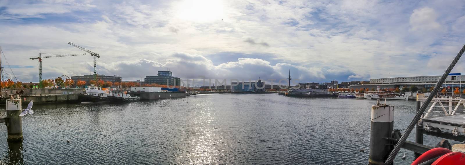 High resolution panorama of the port of Kiel in Germany on a sunny day