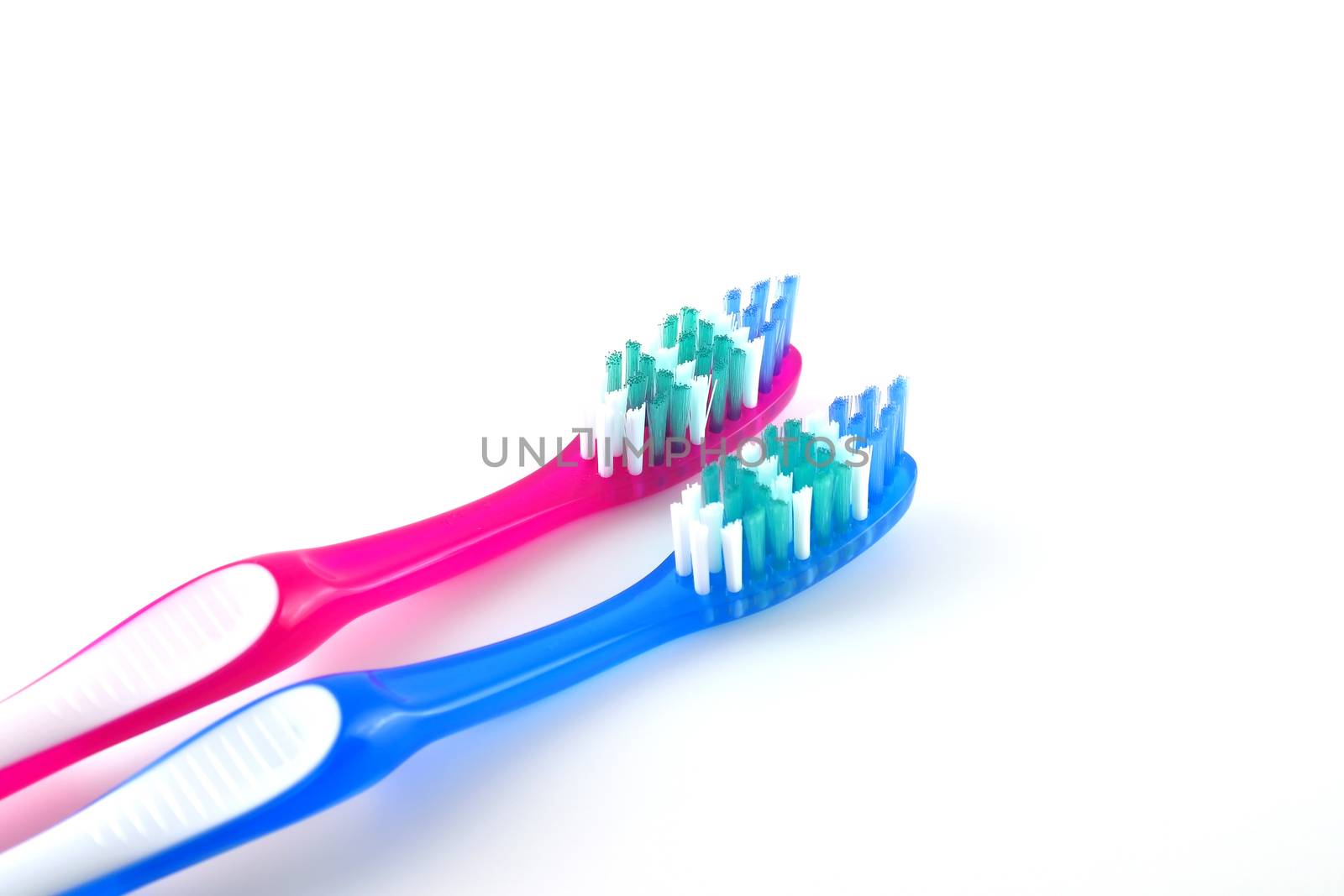 Two tooth-brushes over white