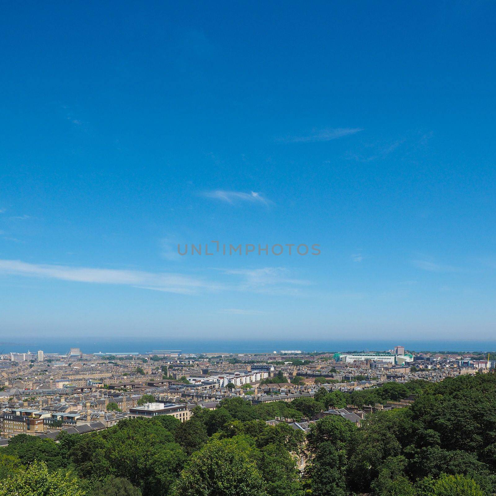 Aerial view of the city seen from Calton Hill in Edinburgh, UK