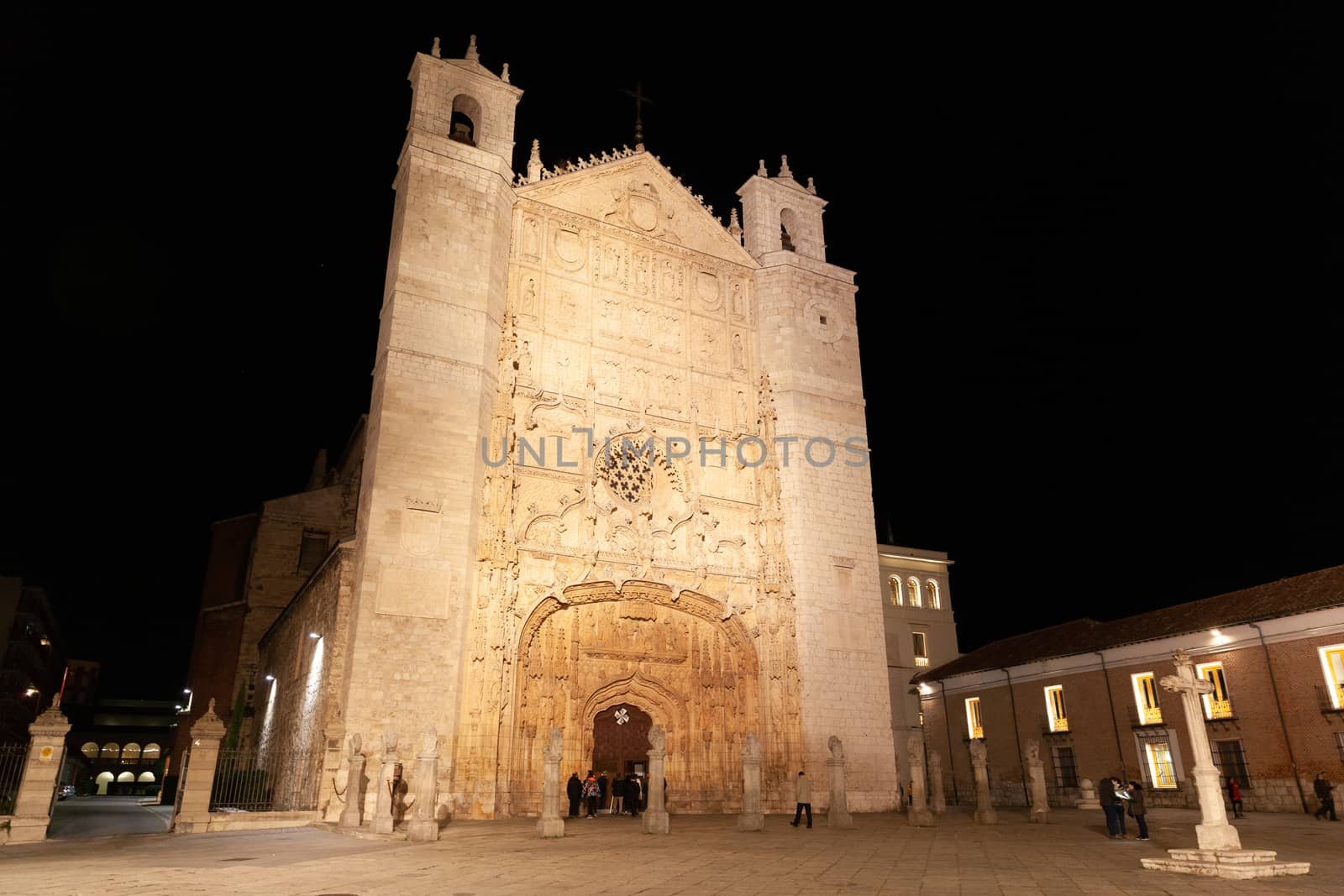 Valladolid, Spain - 8 December 2018: Iglesia de San Pablo (St. Paul's Convent church) front view at night