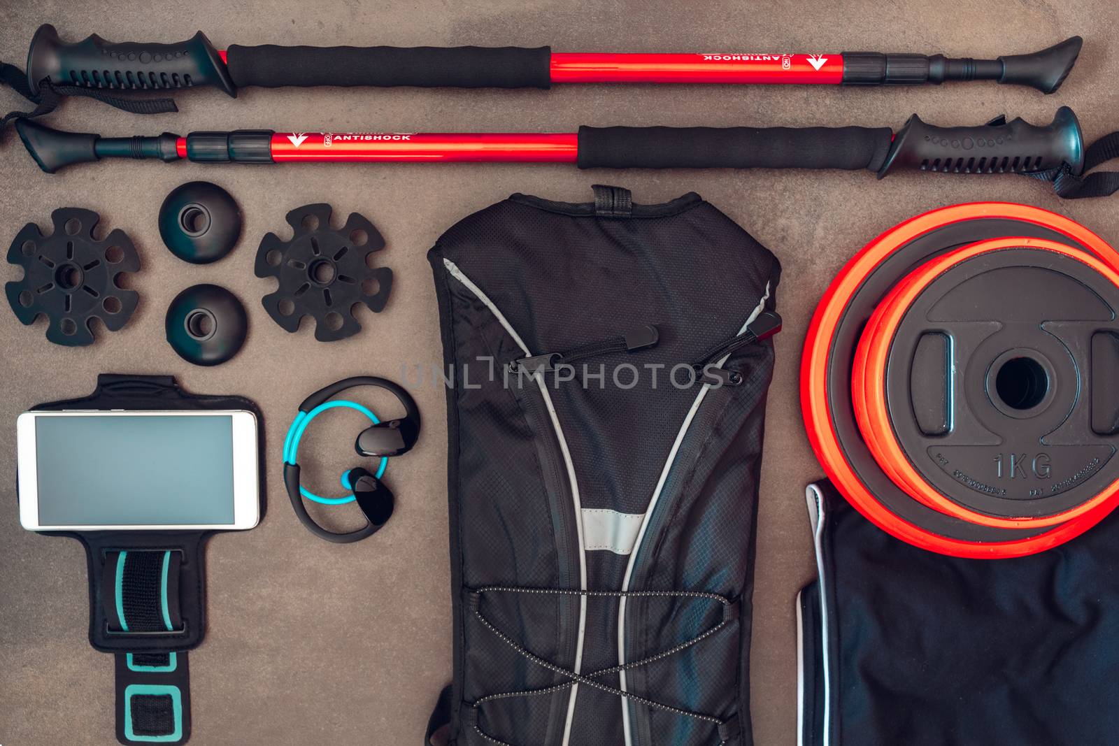 Set of several sports seen from above. Sports graphical resources. Lifestile. Trekking, Running, gym, Yoga, wellness by Icruci