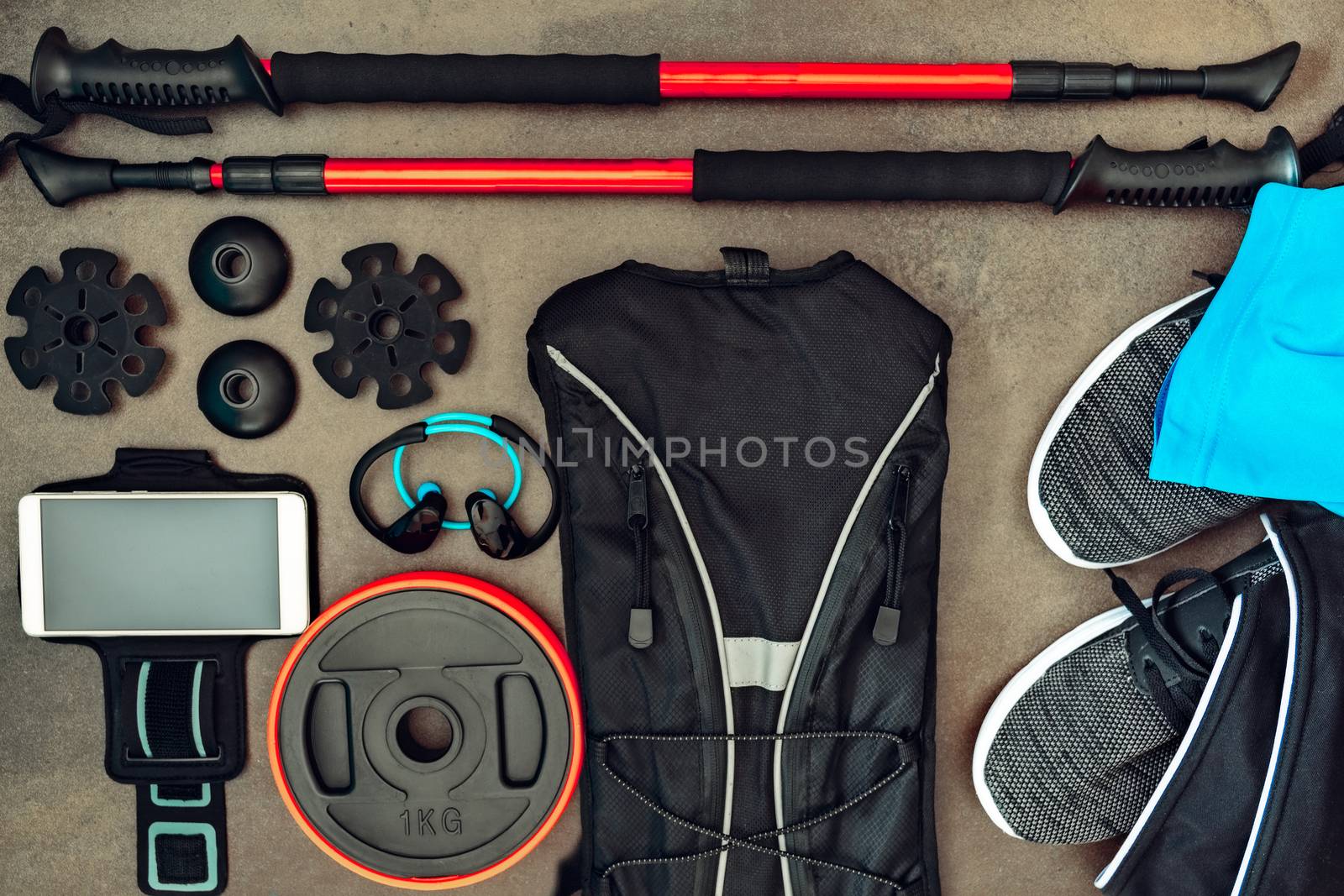 Trekking, accessories, activity, background, care, color, compos by Icruci