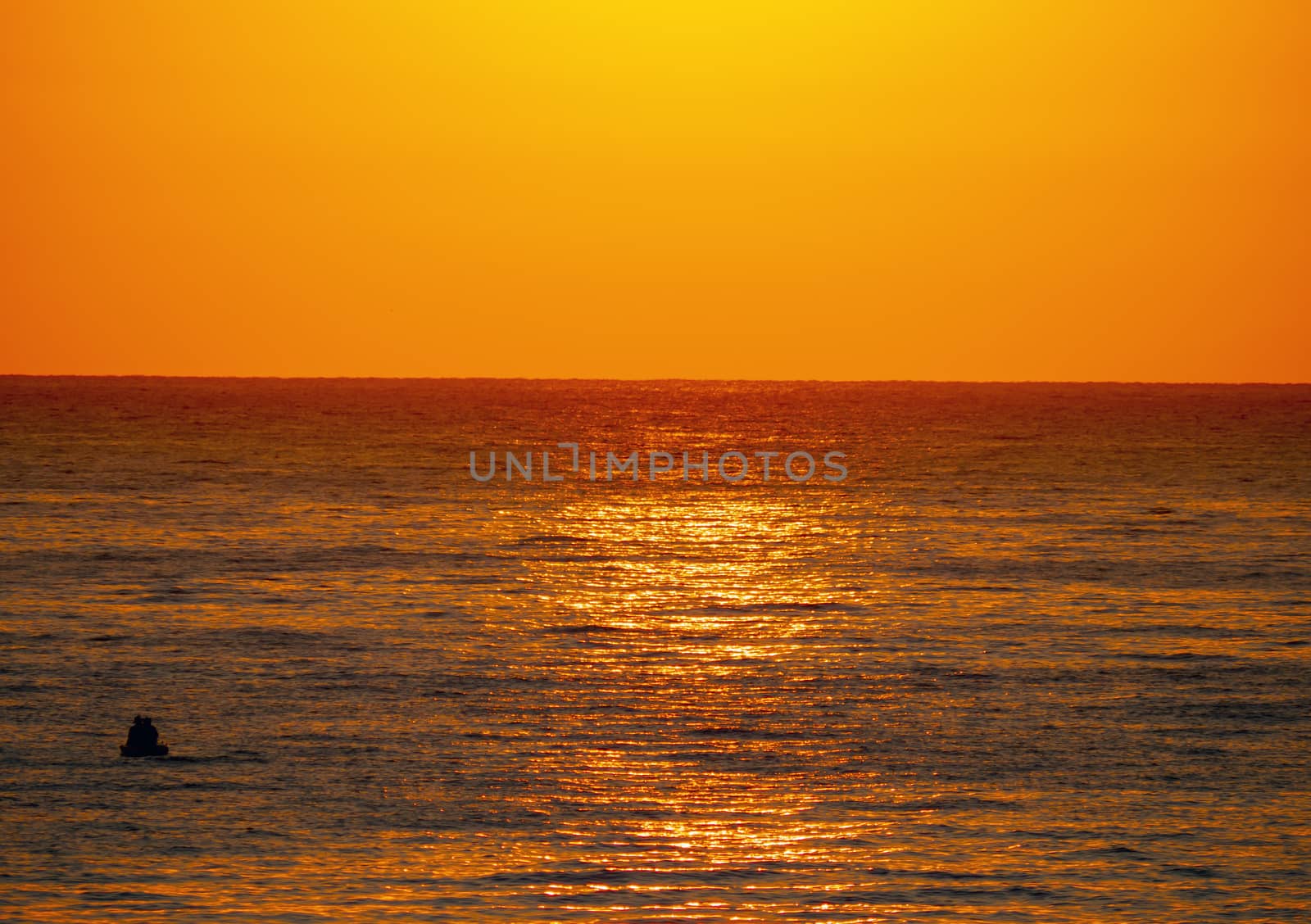 big sun down over sea, red sky