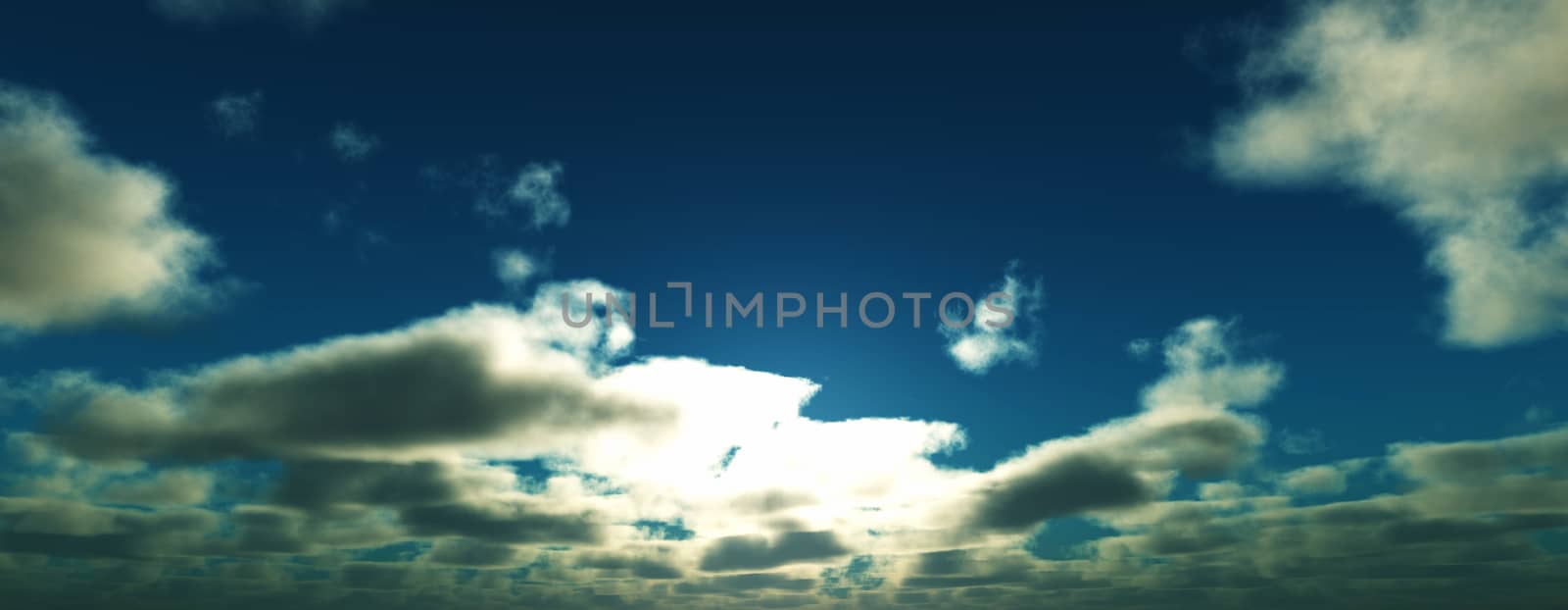 Sunset / sunrise with clouds, light rays and other atmospheric effect, 3d illustration by alex_nako