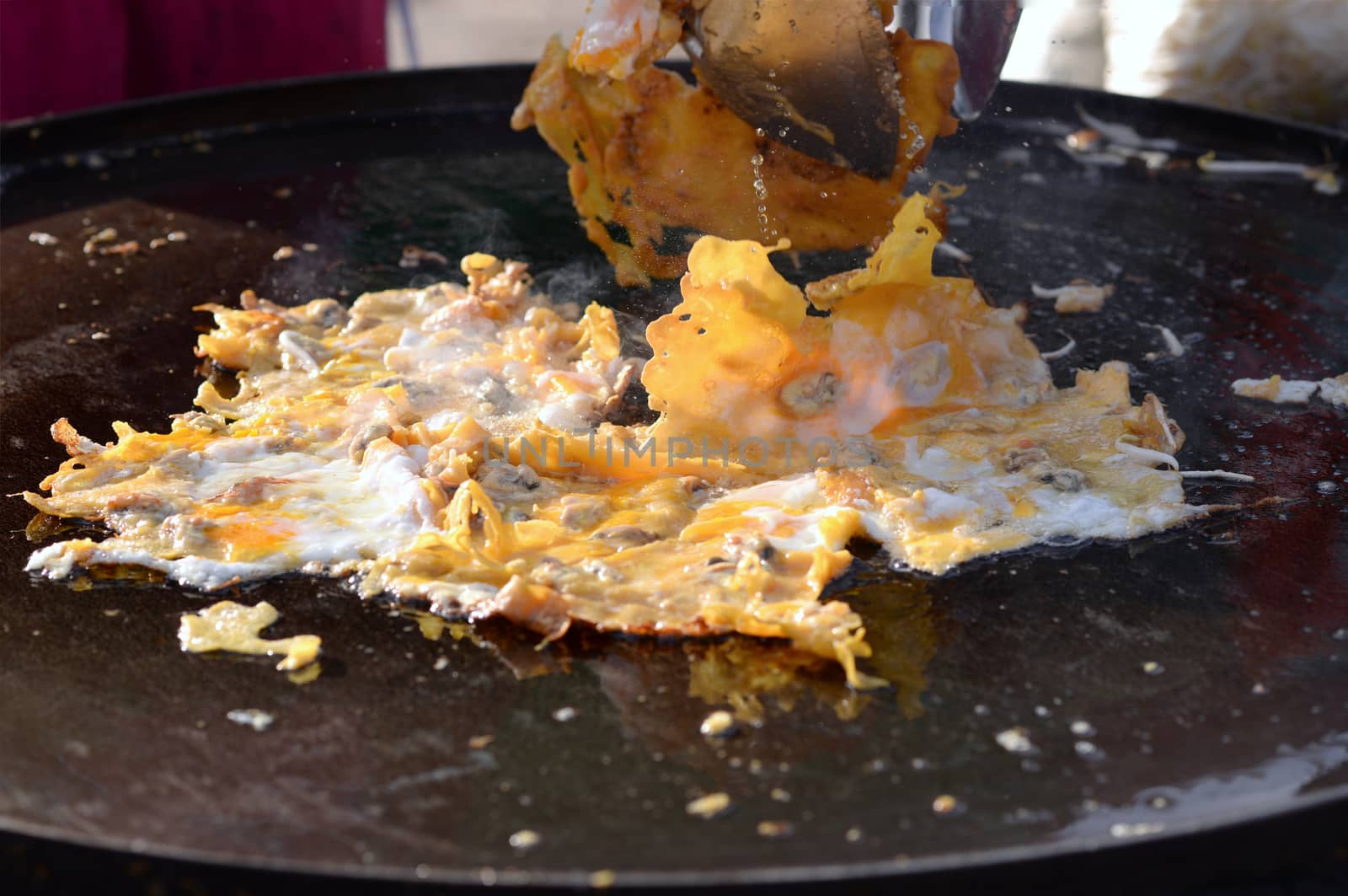 Crisp Fried Mussels Pancake On Hot Pan Famous thai