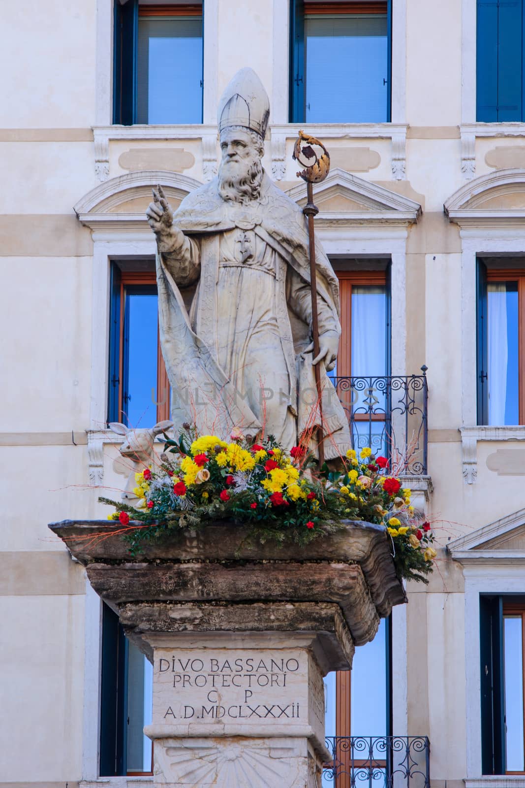 A statue in Piazza Liberta, Bassano del Grappa, Veneto, Italy