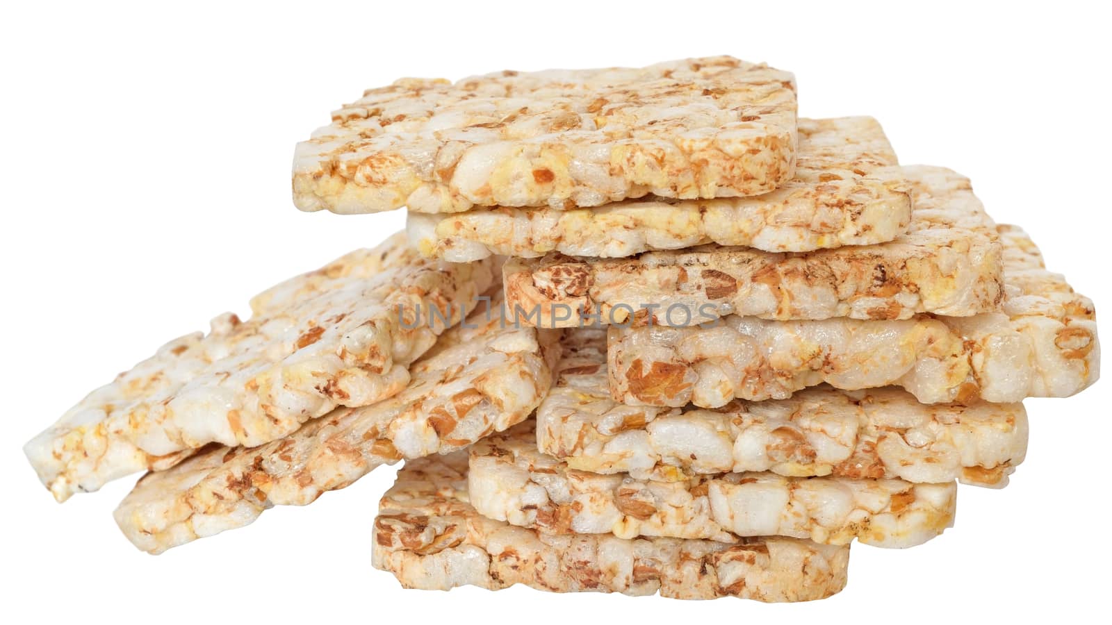 Heap slice of crispbread on white background.