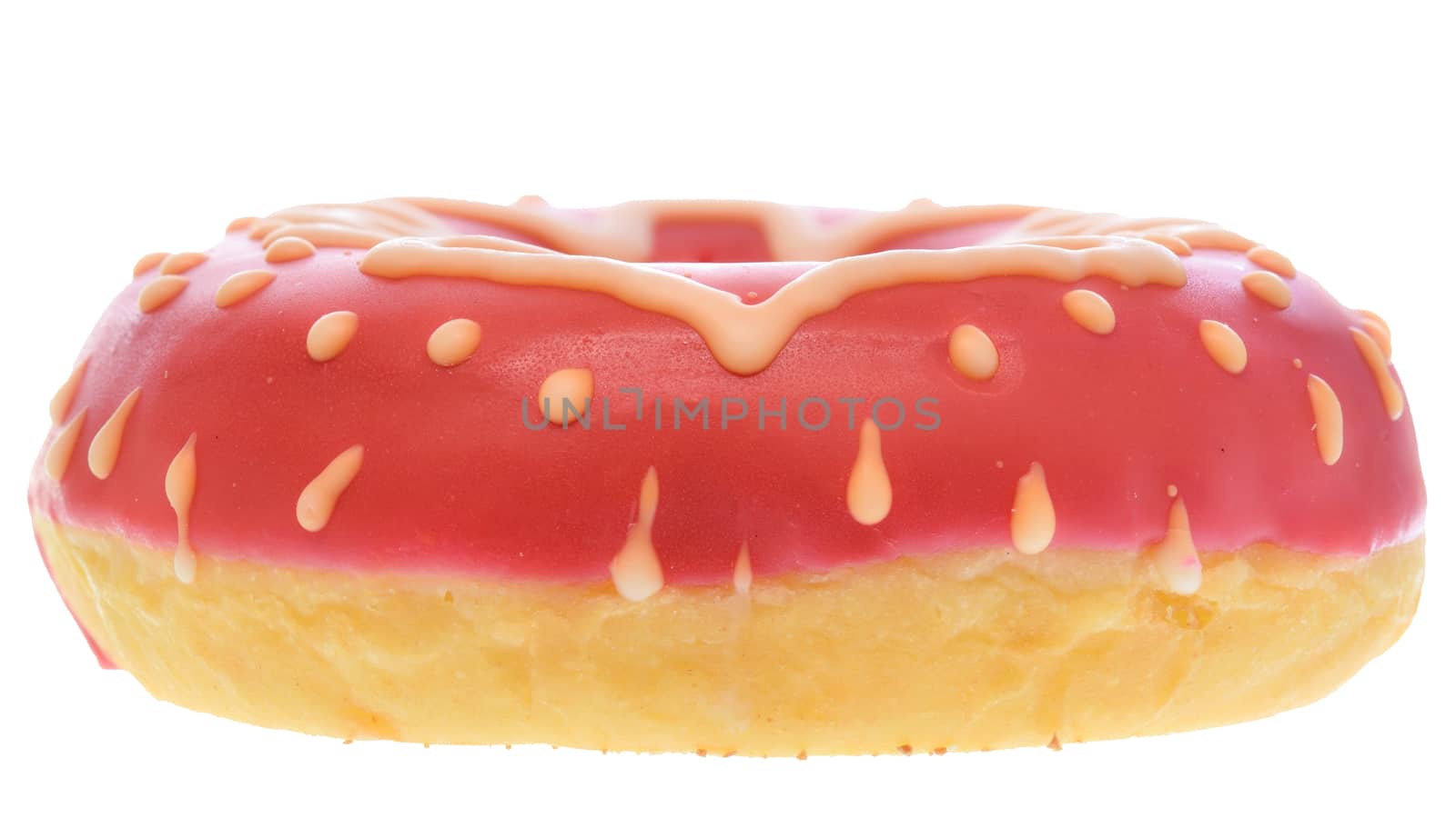 Donut in pink glaze with Christmas tree decor Isolated on a white background.