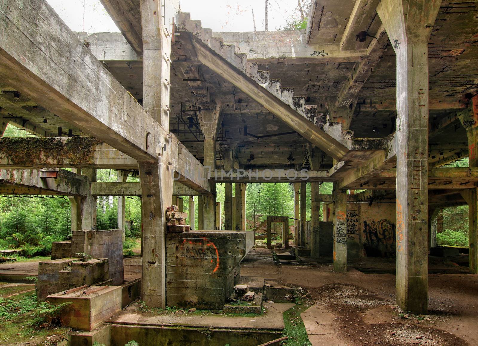 Former the tin mine abd war prison camp Rolava. The prison camp Rolava was established during World War II and there was mined and groomed tin ore. Older name was Sauersack. After the war the mine dilapidated and today there are only ruins. Ore Mountains, Czech Republic.