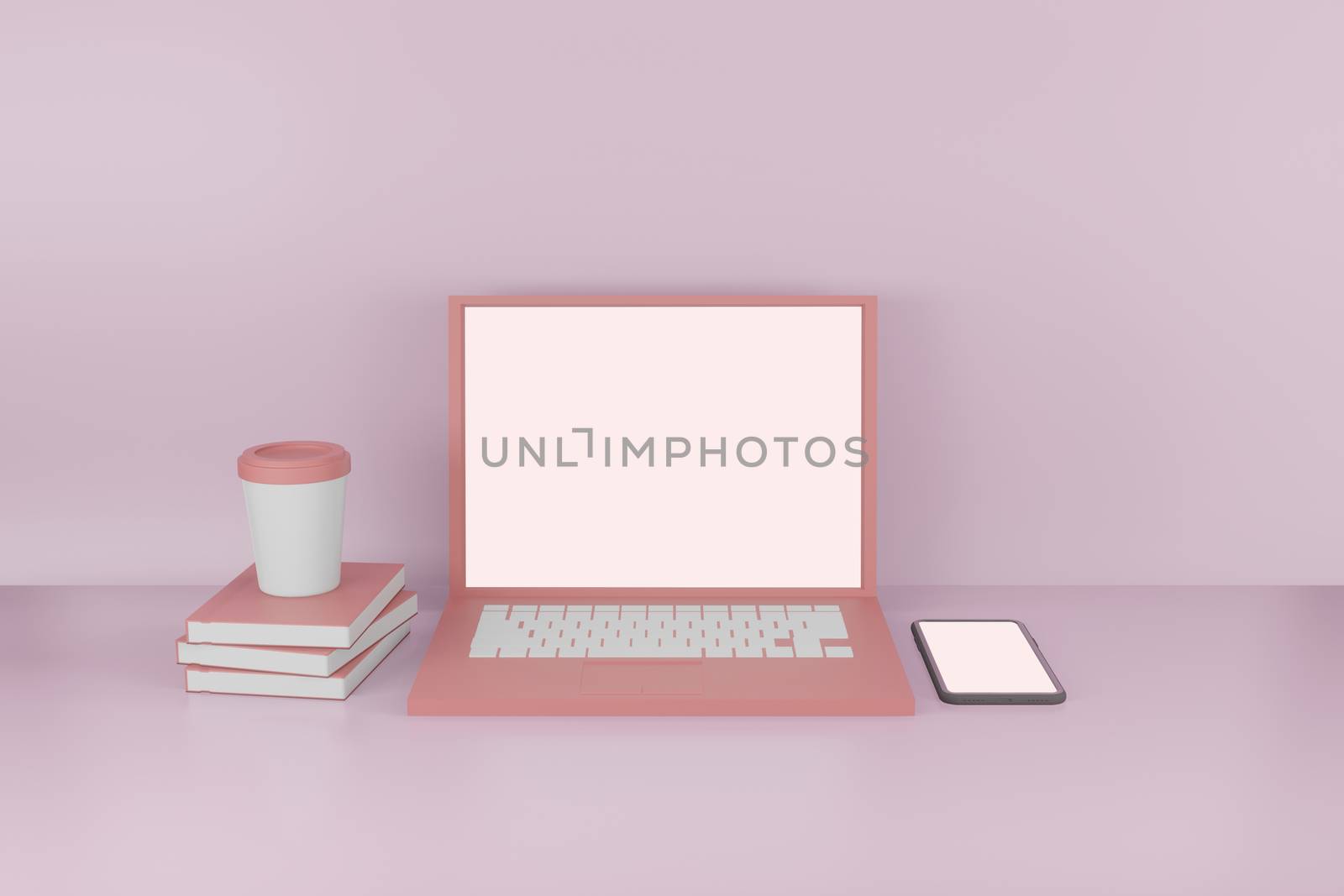 Mock up background/backdrop of laptop and mobile phone in minimal illustration design style by bkneung