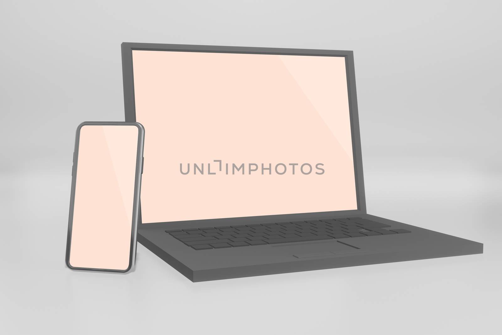 Mock up background/backdrop of laptop and mobile phone in minimal illustration design style- Minimal product background backdrop style design in 3D illustration or 3D rendering