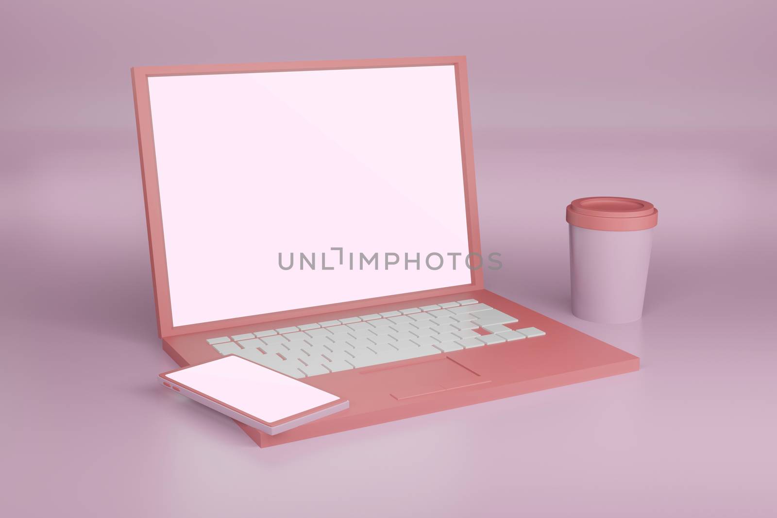 Mock up background/backdrop of laptop and mobile phone in minimal illustration design style by bkneung