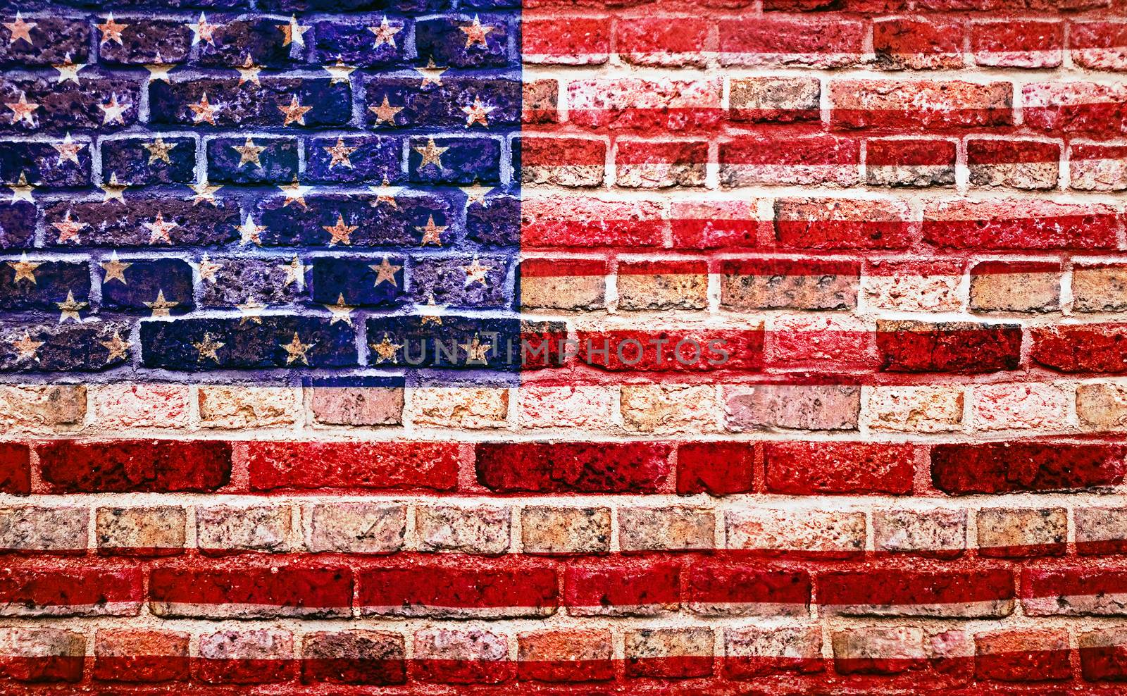United States of America Flag of the USA old weathered stained red brick wall background