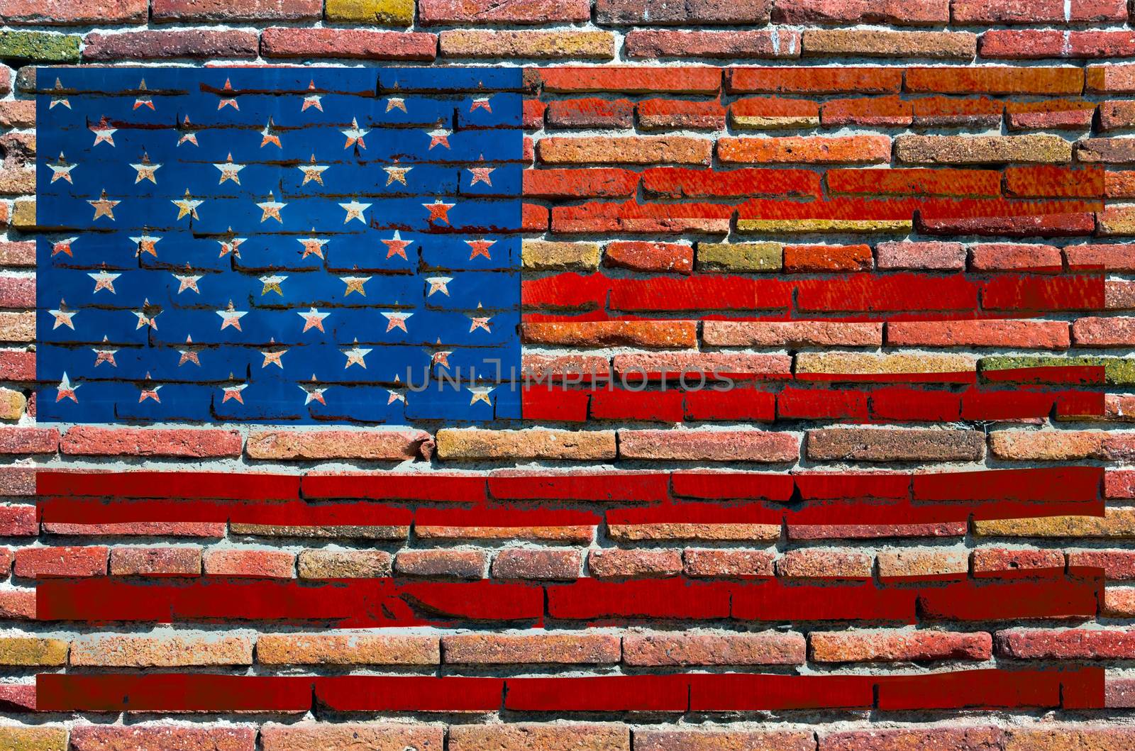 United States of America Flag of the USA wall from old red brick pattern brickwork