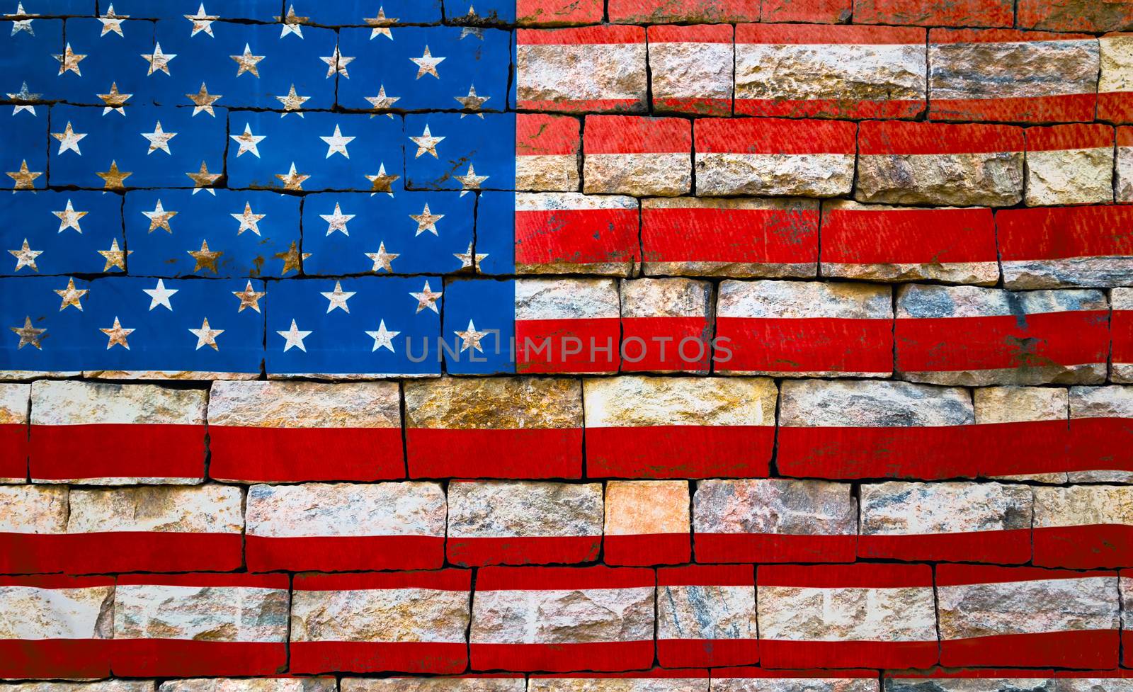United States of America Flag of the USA Old brick wall background texture stone