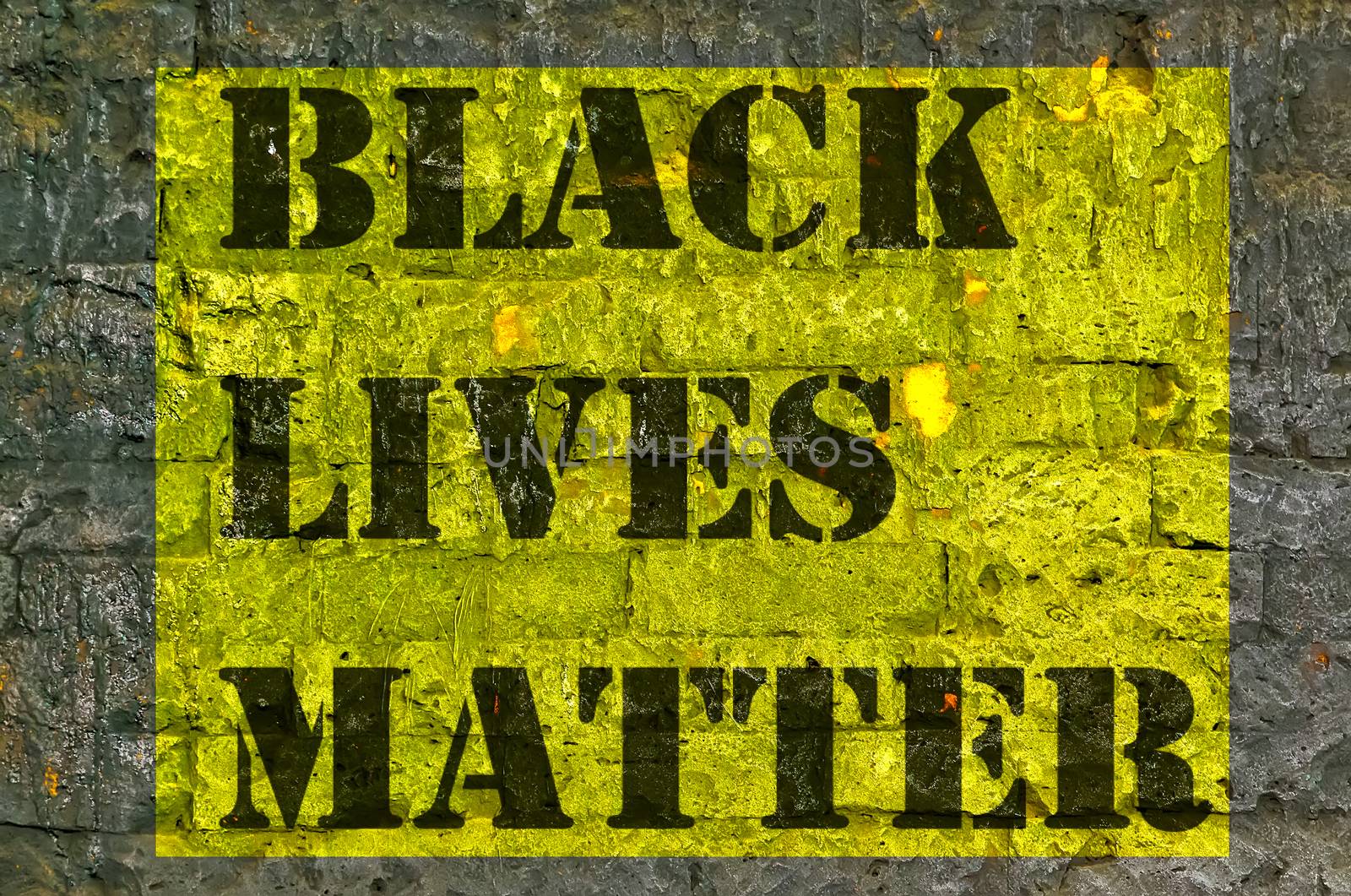Black Lives Matter slogan text liberation banner designs stencil yellow stencil wall stone texture old background