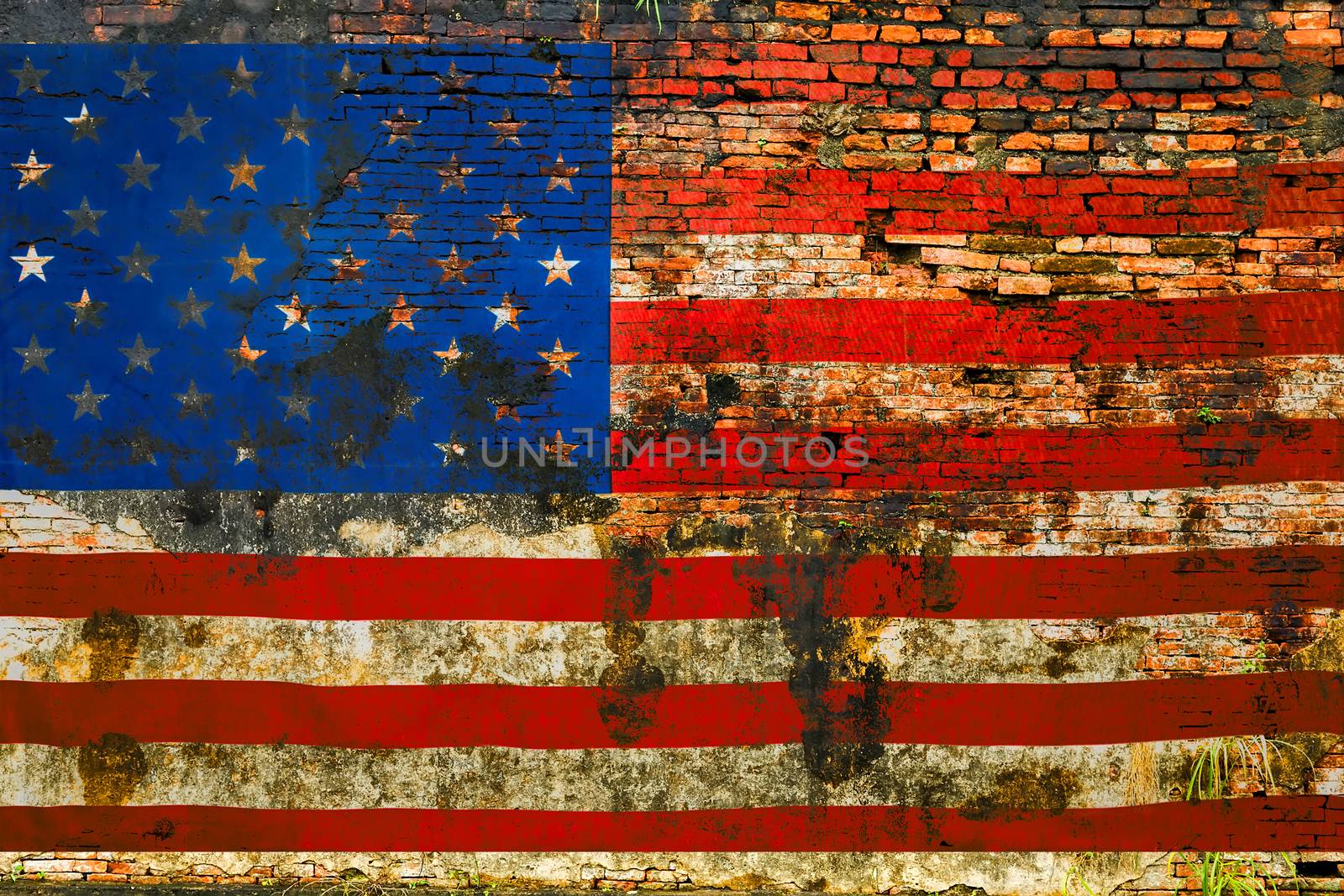 United States of America Flag of the USA brick wall texture background red