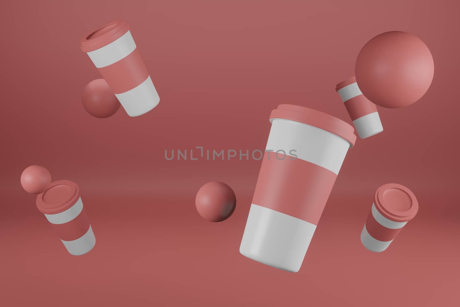 floating cup of coffee for background in 3d rendering